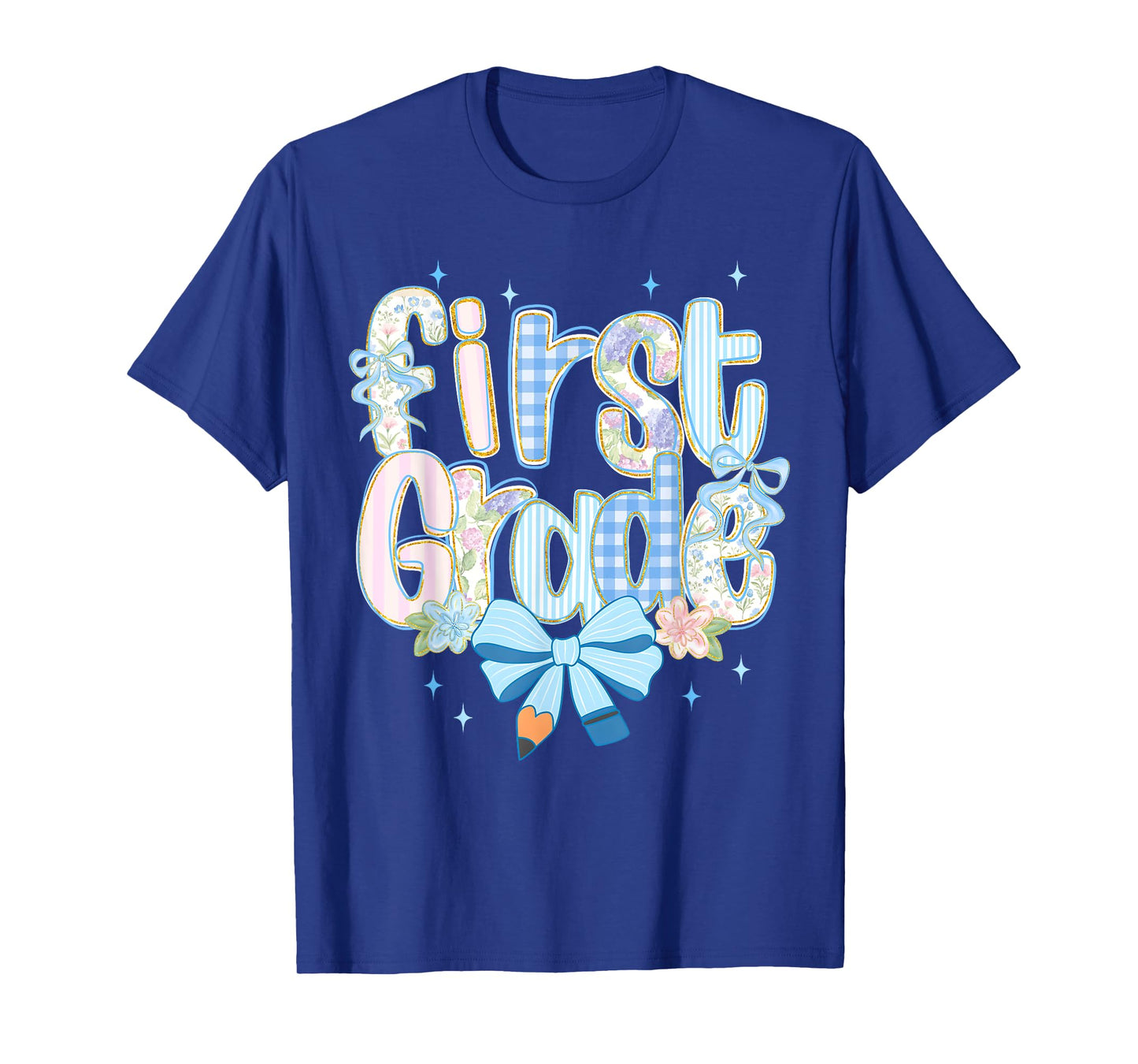 Cute Floral Preppy First Grade Back To School Teacher Girl T-Shirt