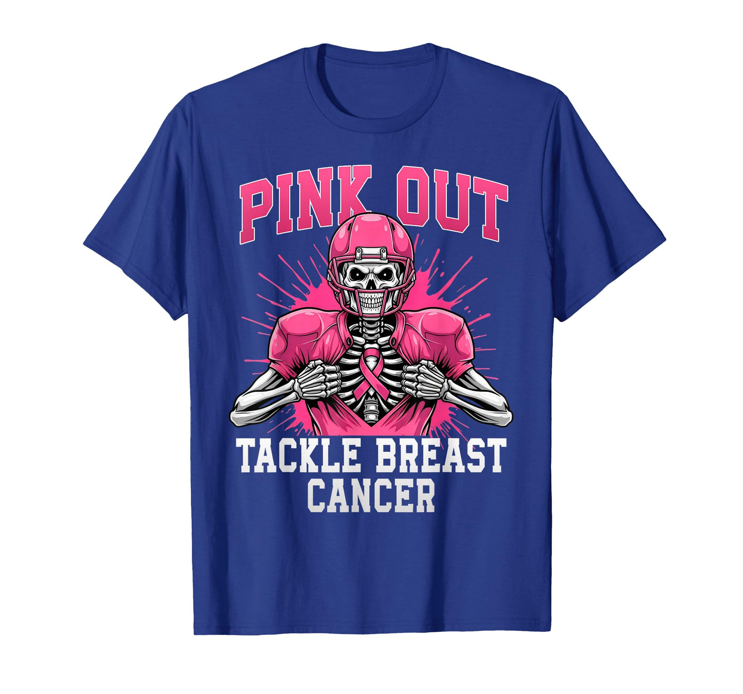 Skeleton Pink Out Tackle Breast Cancer American Football T-Shirt
