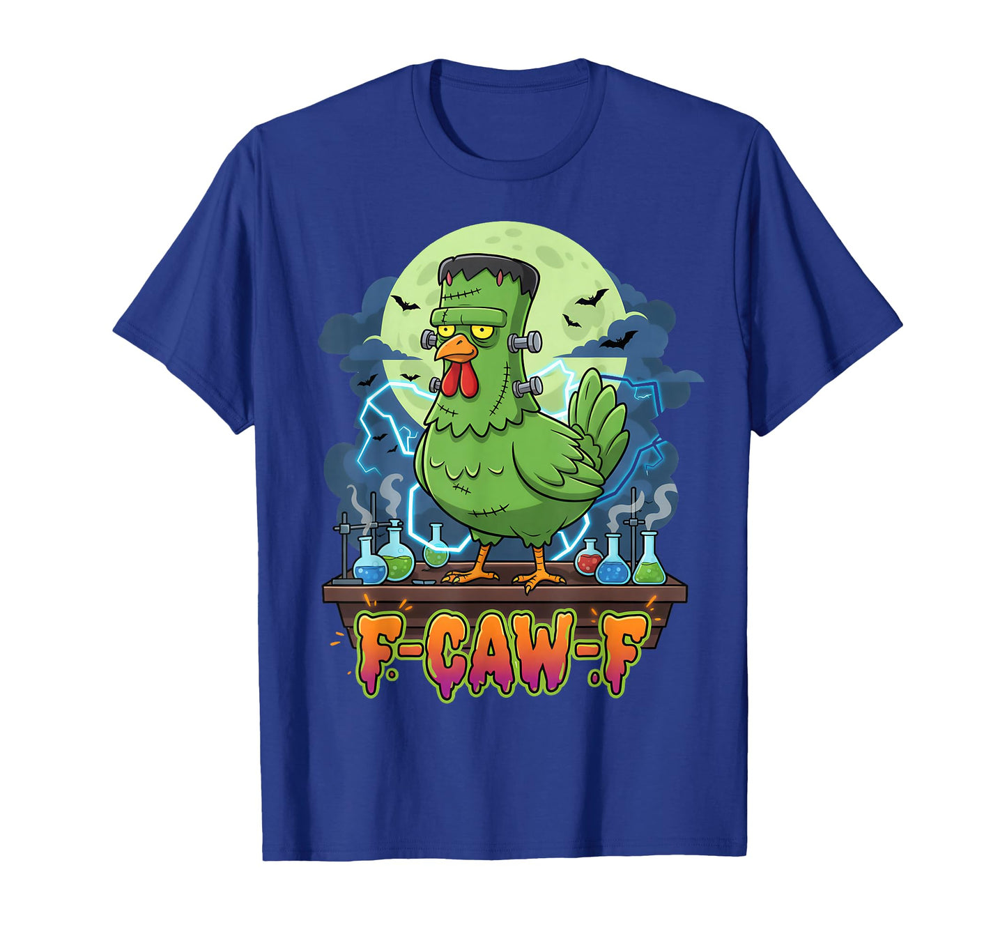F-Caw-F Spooky Chicken Frankenstein Funny Halloween Adult T-Shirt
