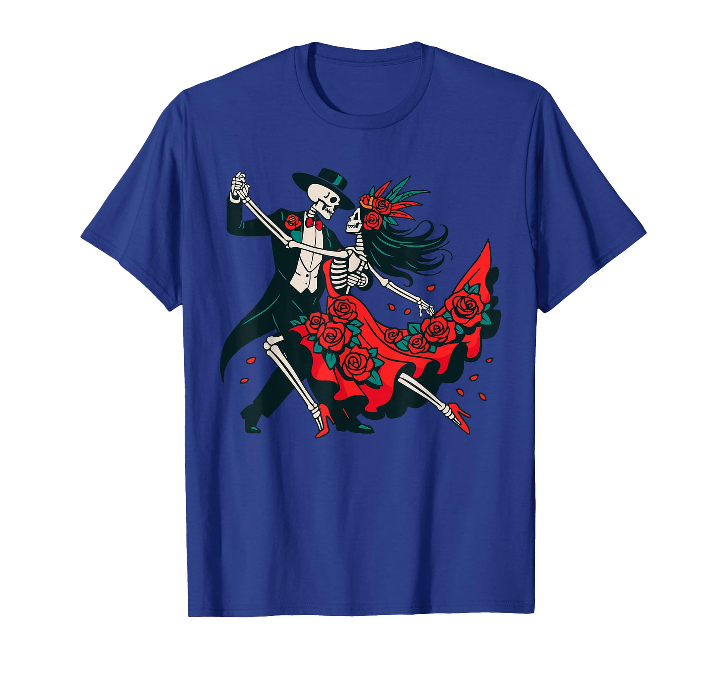 Dia De Los Muertos Couple Costume, Roses Dancing Skeleton T-Shirt