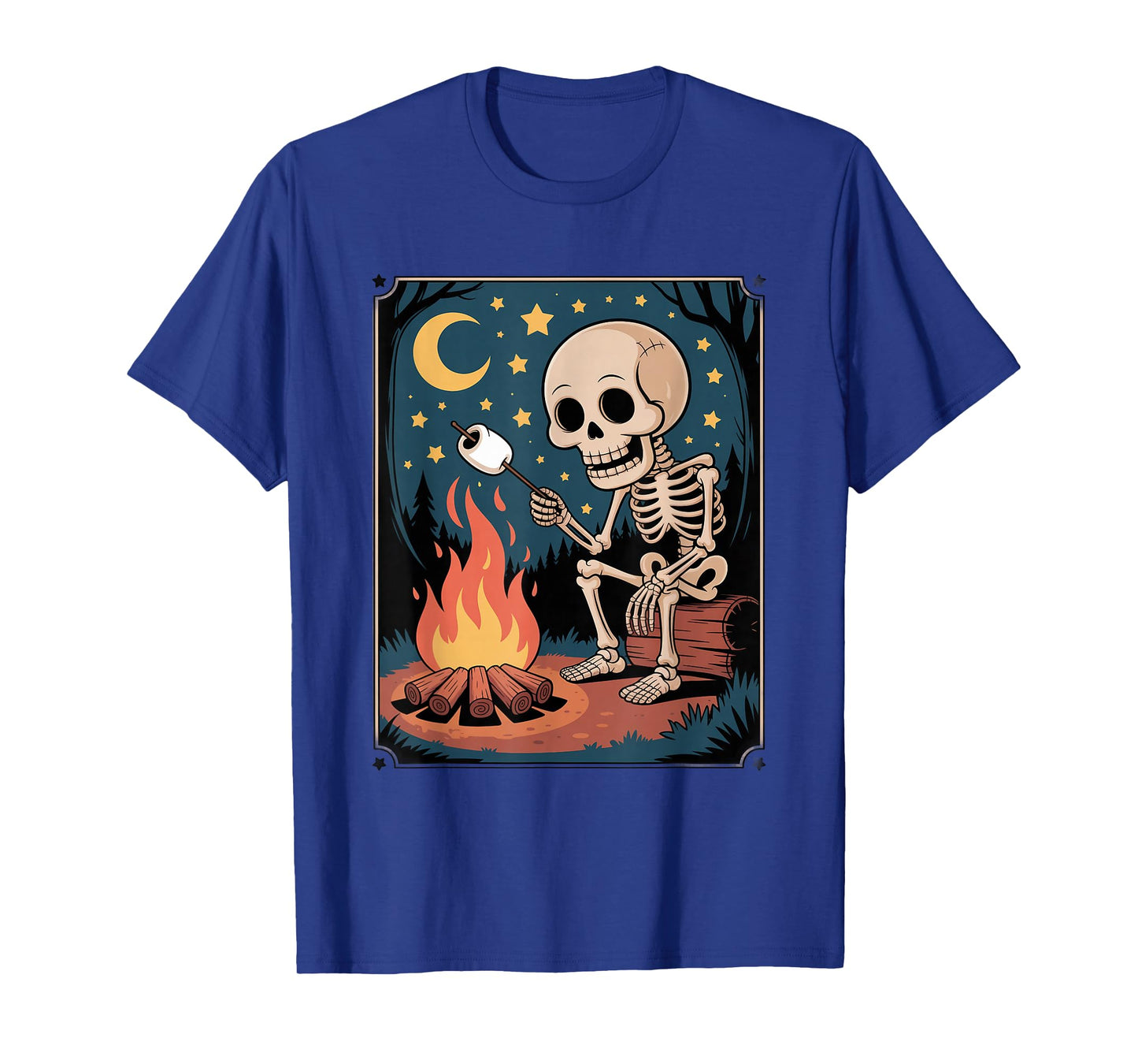 Skeleton Eating Smores Hiker Camper Halloween Camping T-Shirt
