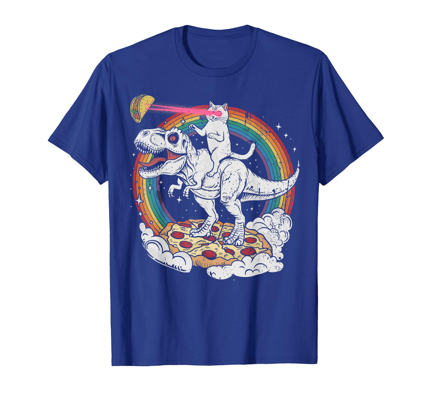 Cat Riding Dinosaur T-Rex & Rainbow Taco Pizza Lover Space Men Women Girls Kids T-Shirt