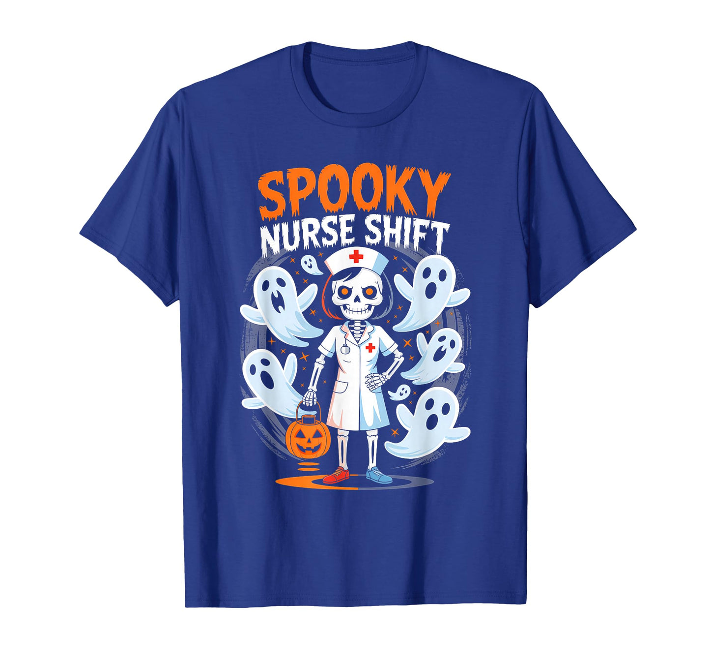Spooky Nurse Shift Nurse Skeleton Ghost Halloween T-Shirt