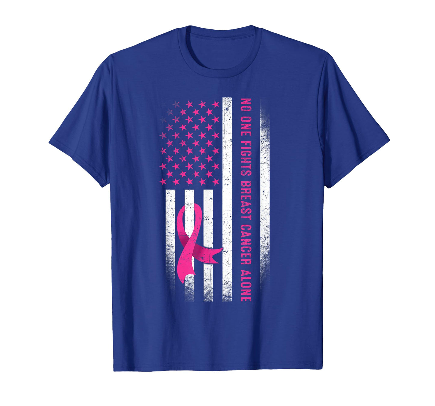 No One Fights Breast Cancer Alone American Flag Pink Ribbon T-Shirt