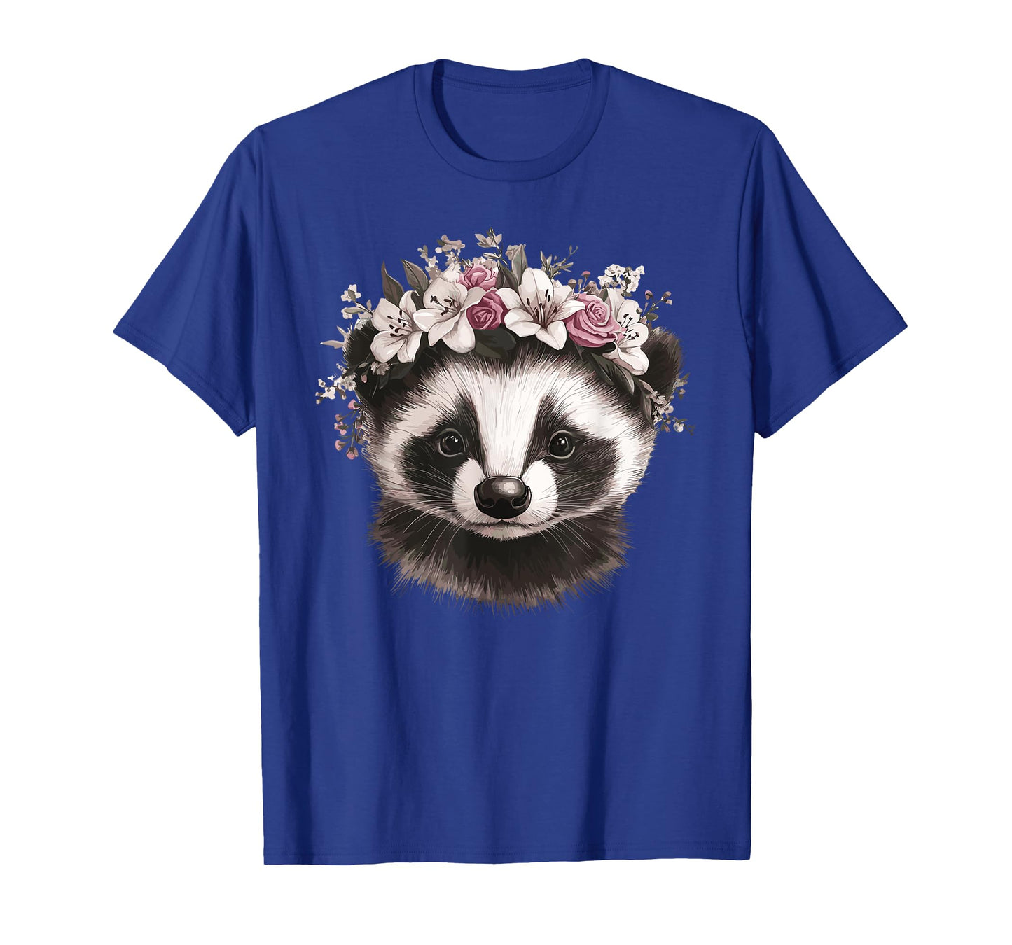 Raccoon With Flower Crown Cute Floral Animal T-Shirt