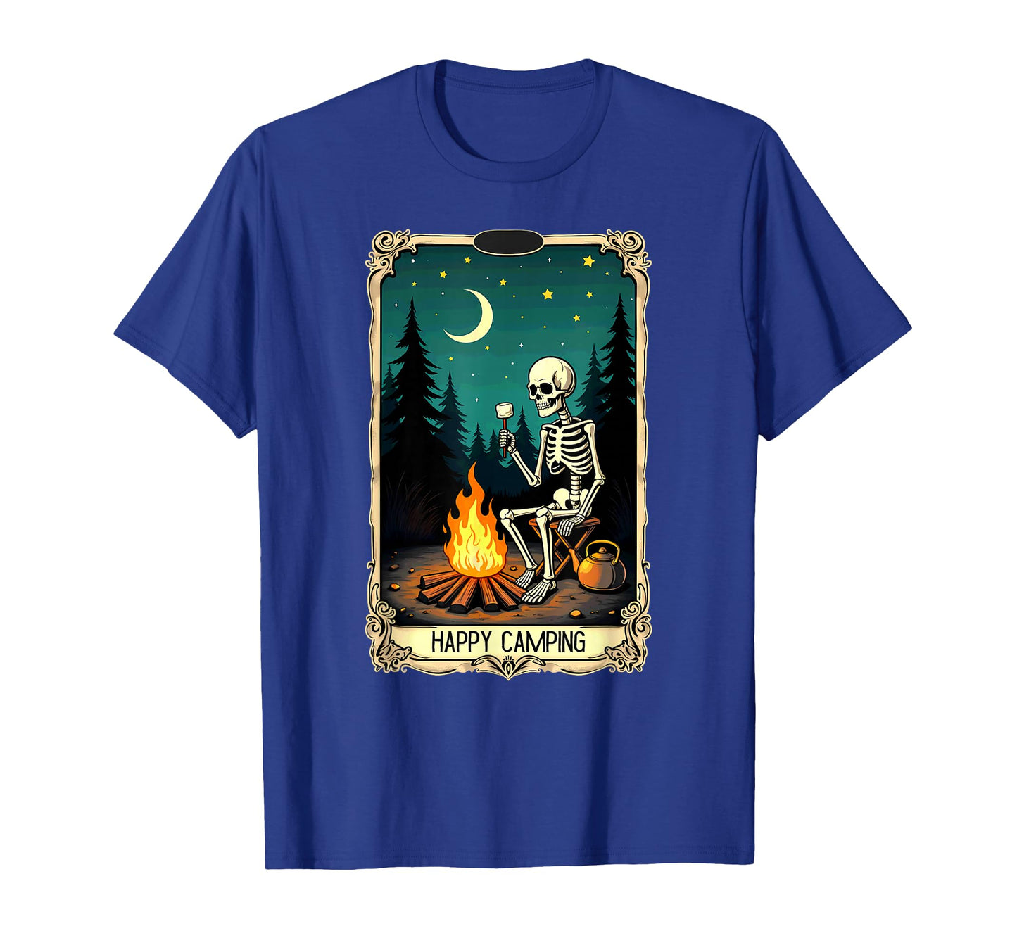 Gothic Tarot Card Skeleton Happy Camping T-Shirt