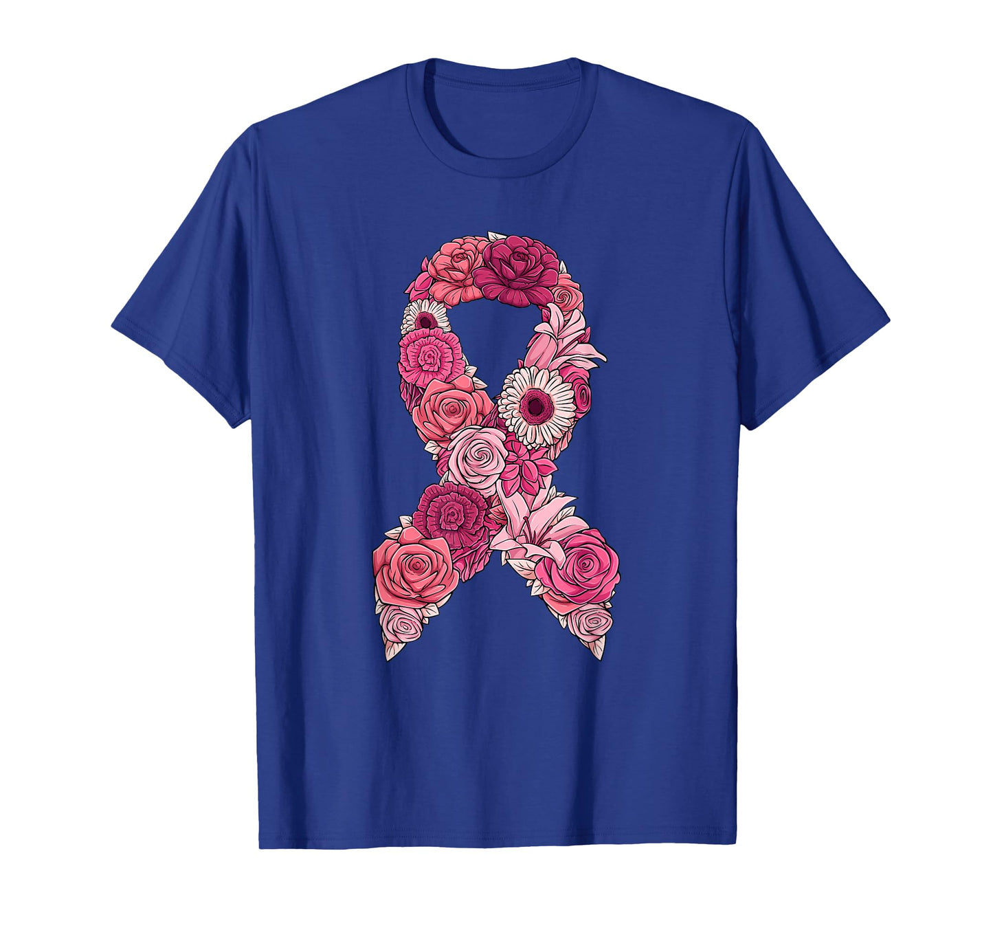 Pink Ribbon With Flowers Breast Cancer Awareness T-Shirt