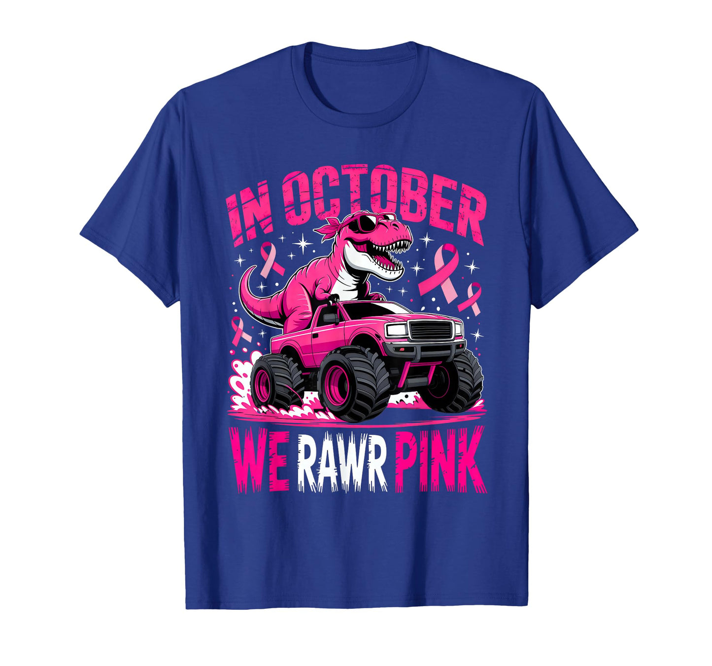 Trex Dino in October We Wear Pink Breast Cancer Awareness T-Shirt