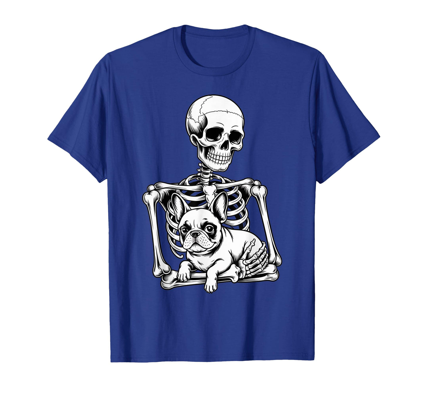Skeleton Hugging French Bulldog Halloween Dog Lover Design T-Shirt