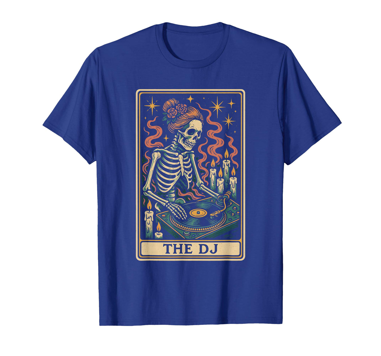 Skeleton DJ Tarot Card Surreal Vinyl Record Artwork T-Shirt