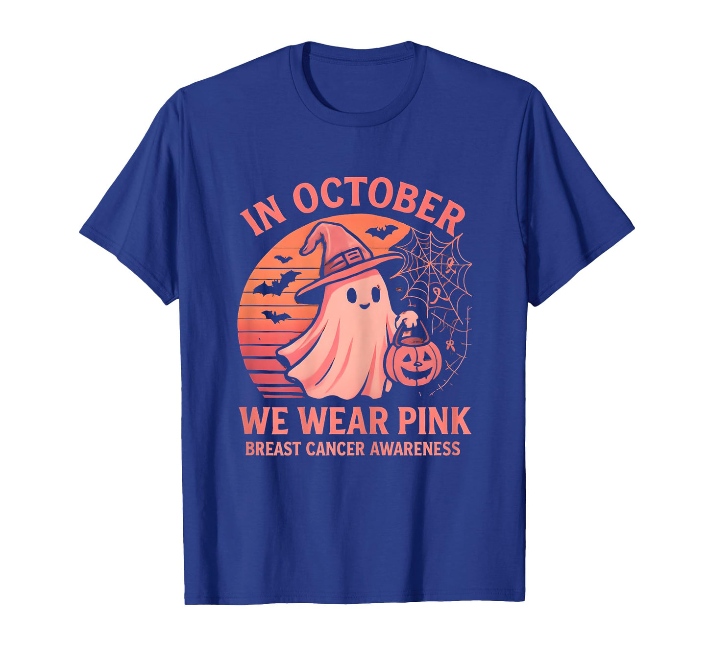 In October We Wear Pink Ghost Halloween Awareness Vintage T-Shirt