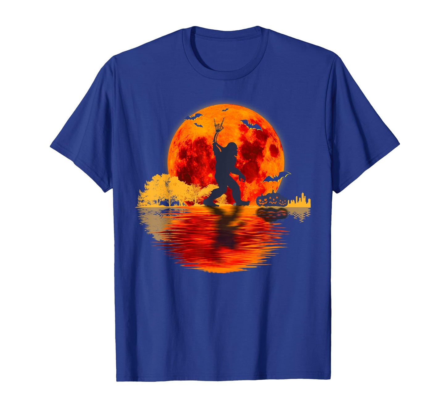 Skeleton Bigfoot Rock On Halloween Blood Moon Sasquatch T-Shirt