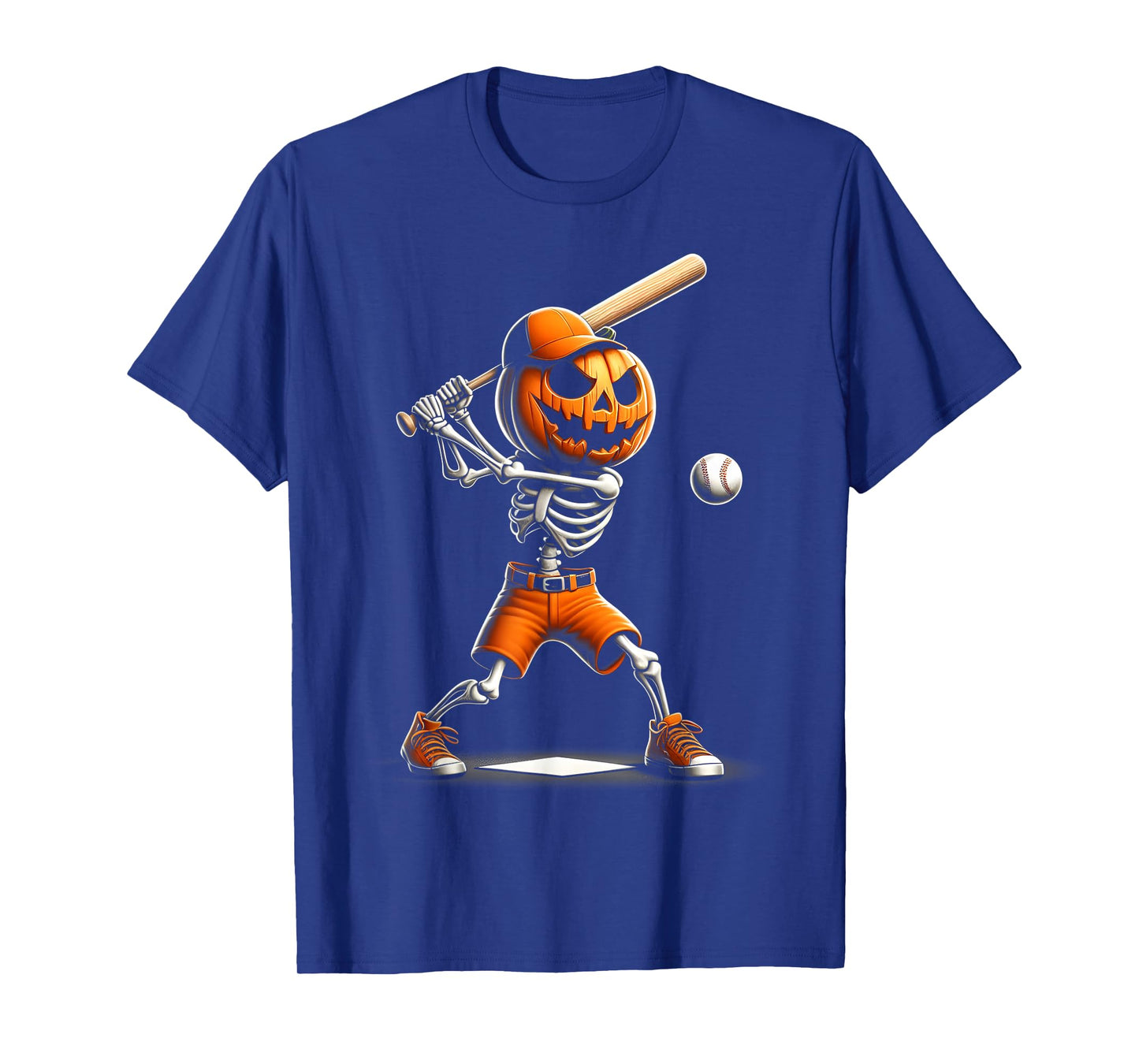 Funny Skeleton Baseball Pumpkin Halloween Costume Boys Kids T-Shirt