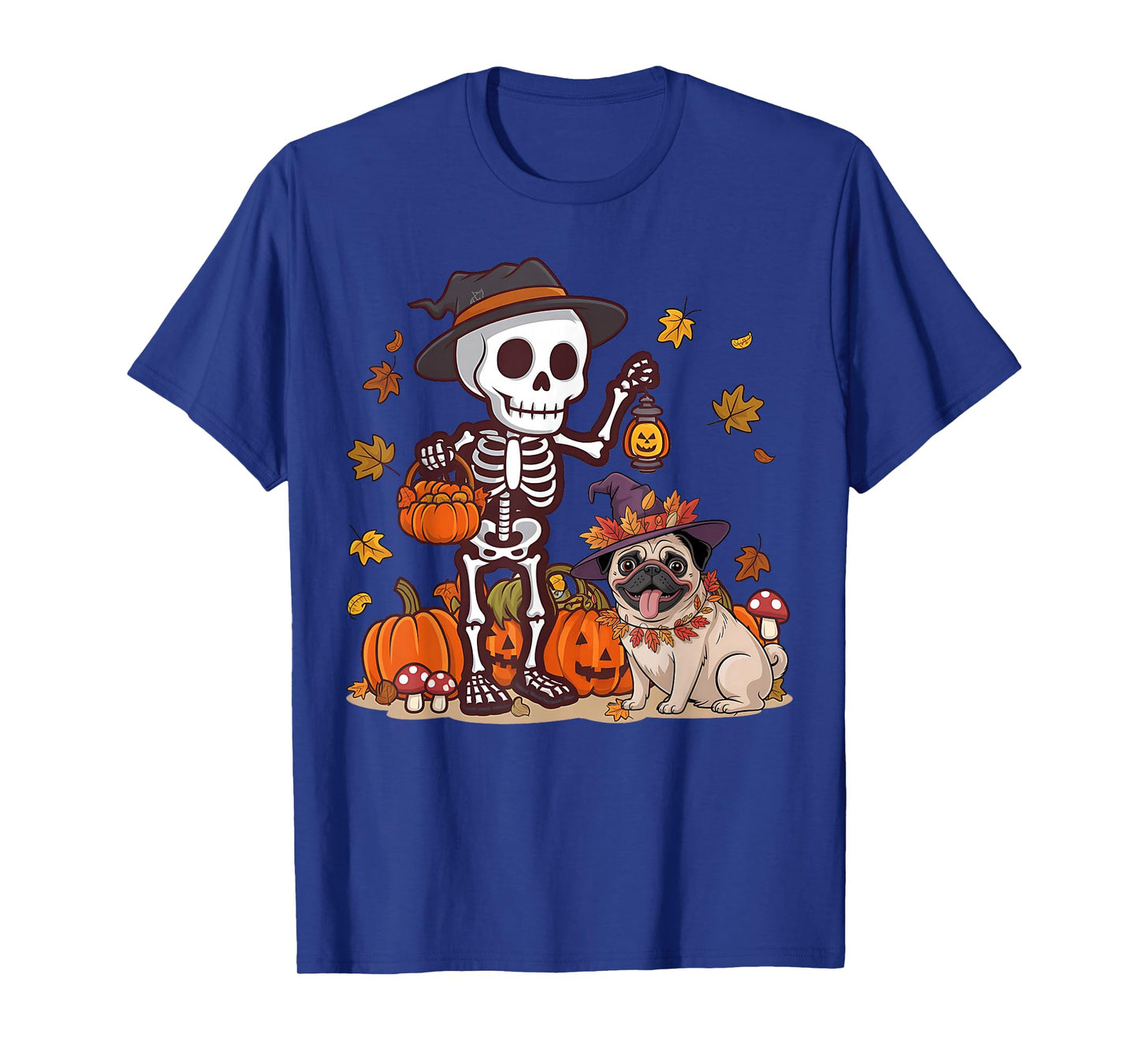 Funny Pug Skeleton Spooky Dog Lover Men Women Halloween T-Shirt