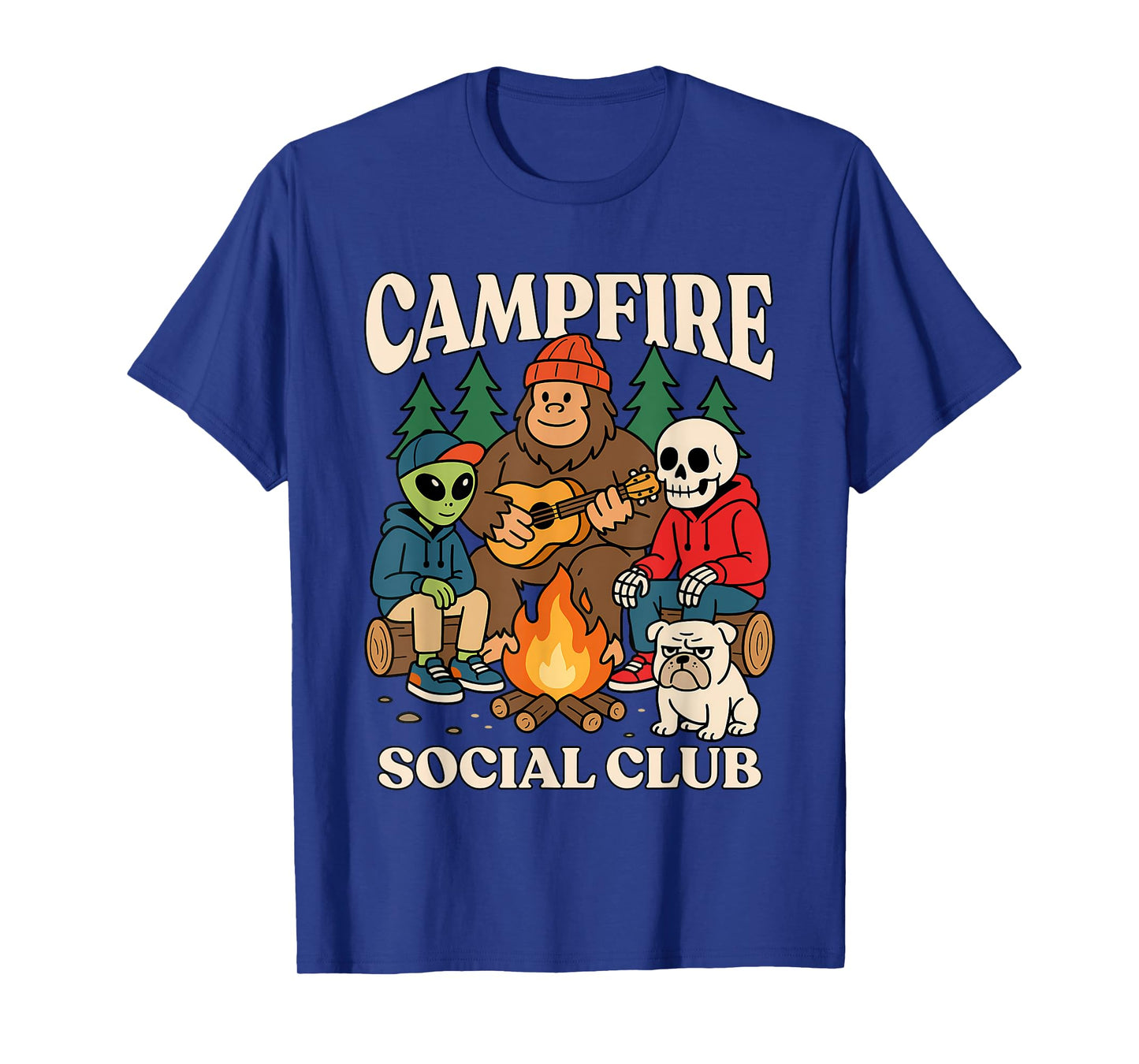 Cryptid Campfire Social Club Alien Bigfoot Skeleton Bulldog T-Shirt