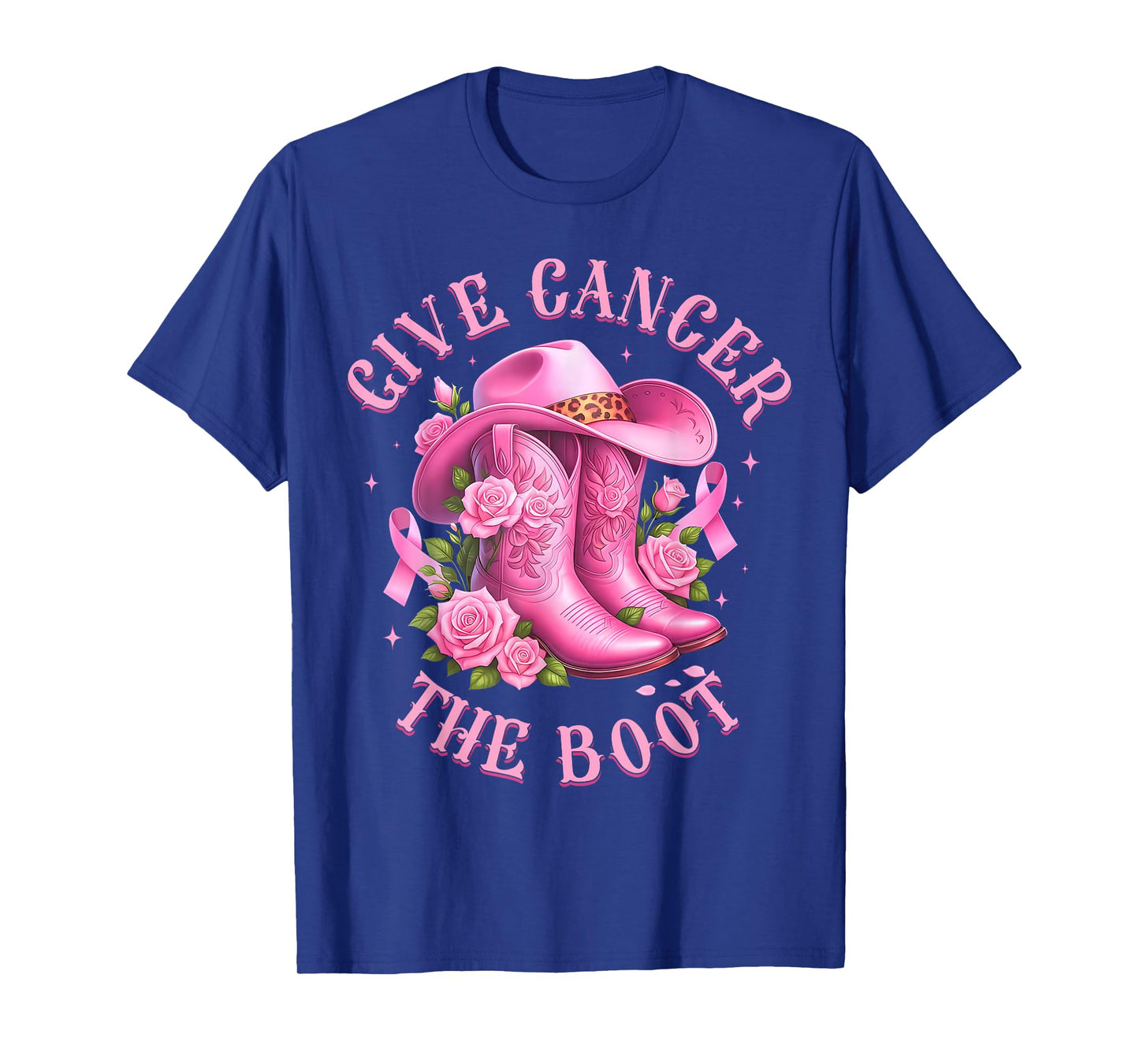 Give Breast Cancer The Boot Cowgirl Cancer Awareness Ribbon T-Shirt