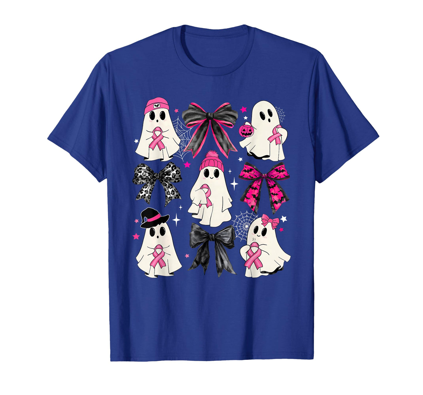 Ghost Halloween Pink Coquette Bow Breast Cancer Awareness T-Shirt