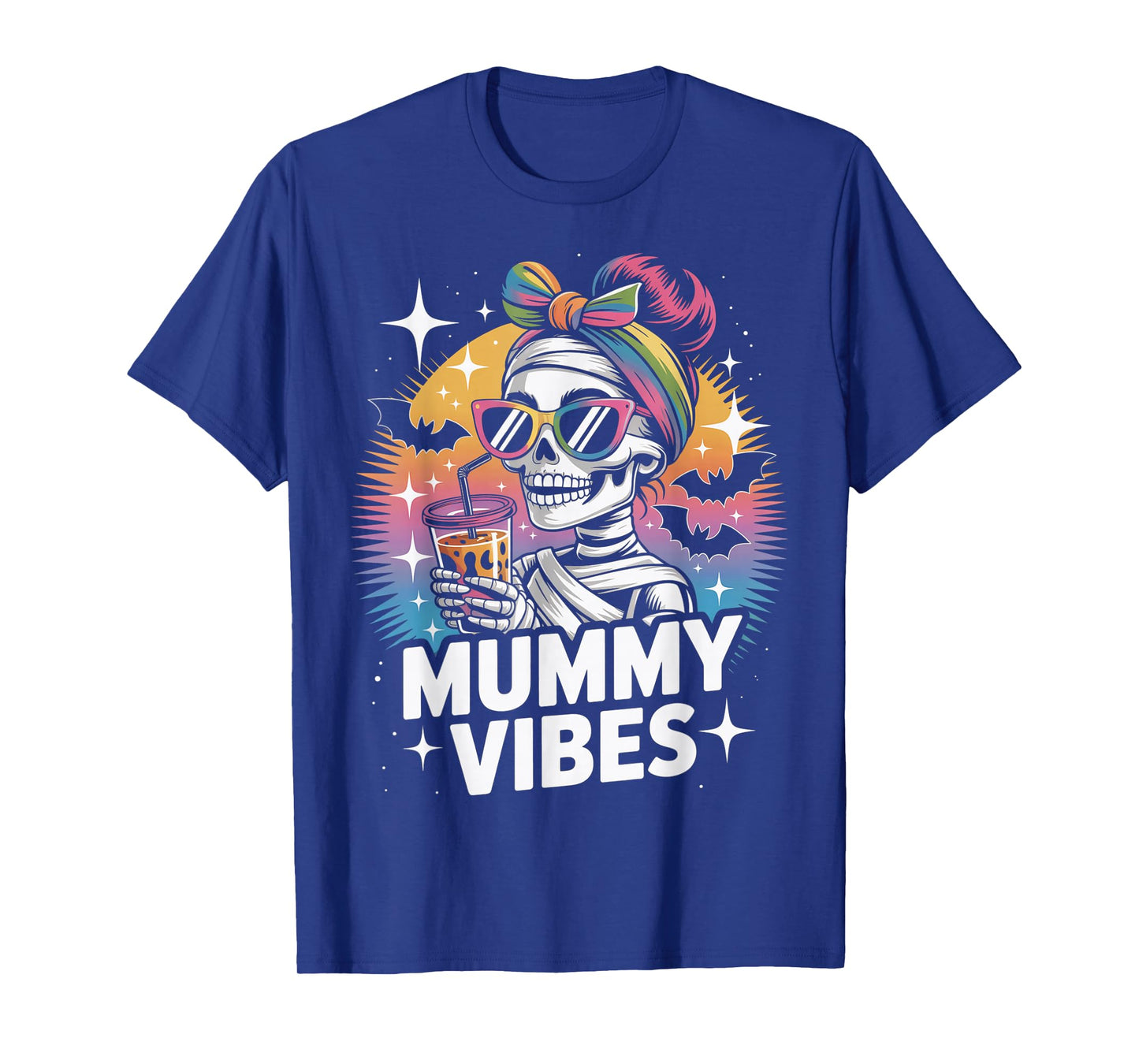 Messy Bun Halloween Mummy Vibes Skeleton Mama Mum Mom Mommy T-Shirt