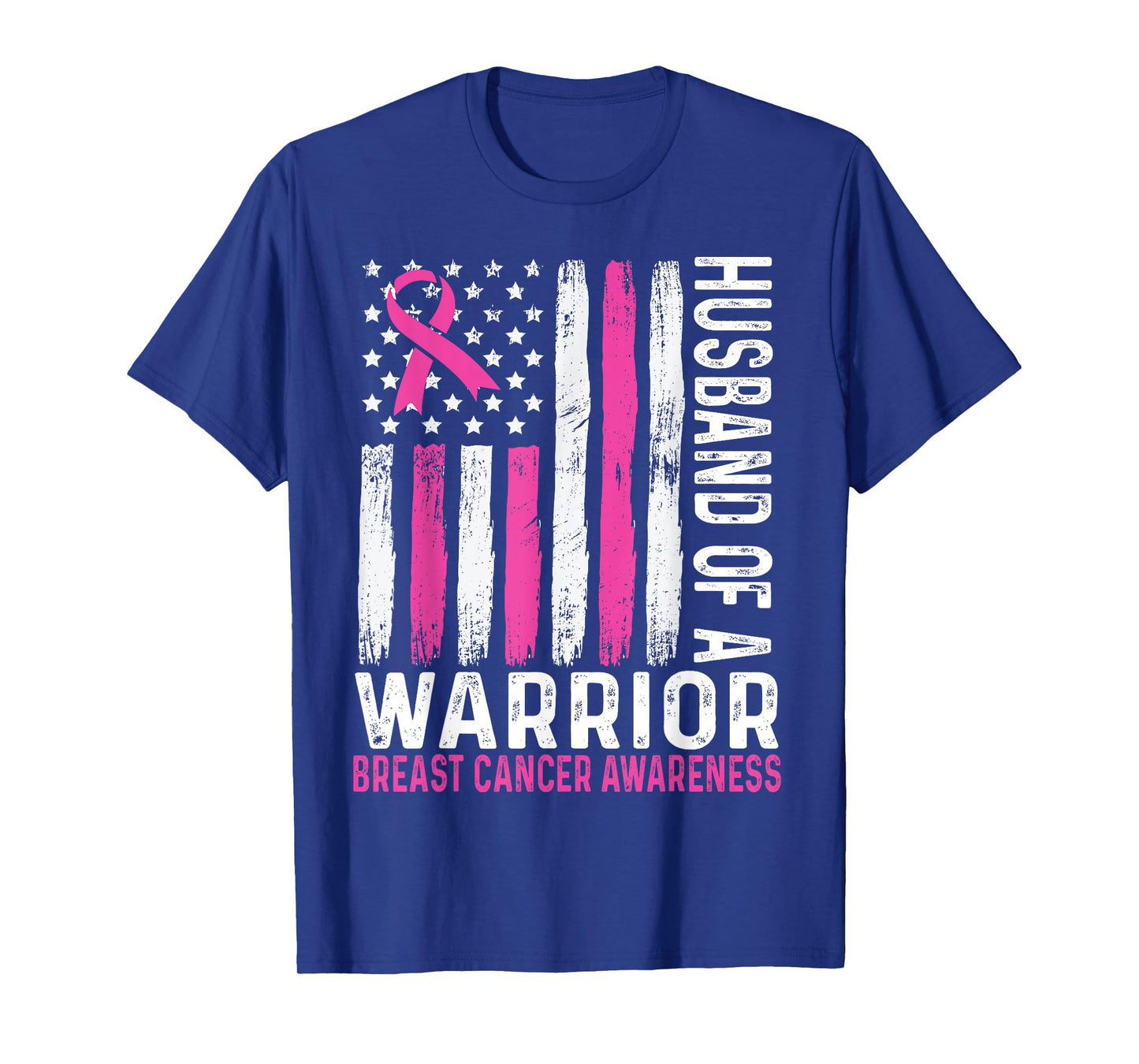 Husband of a Warrior Cancer USA American Flag Breast Cancer T-Shirt