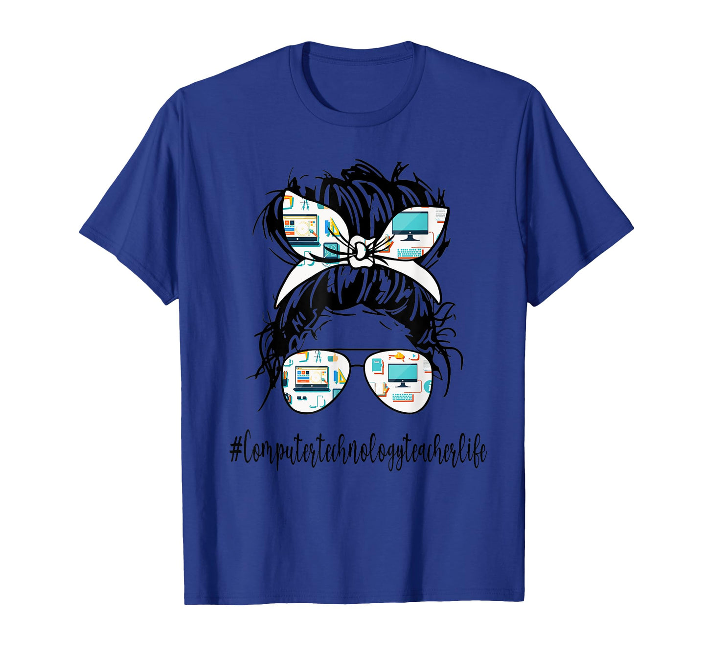 Computer Technology Teacher Life Messy Bun Back to School T-Shirt