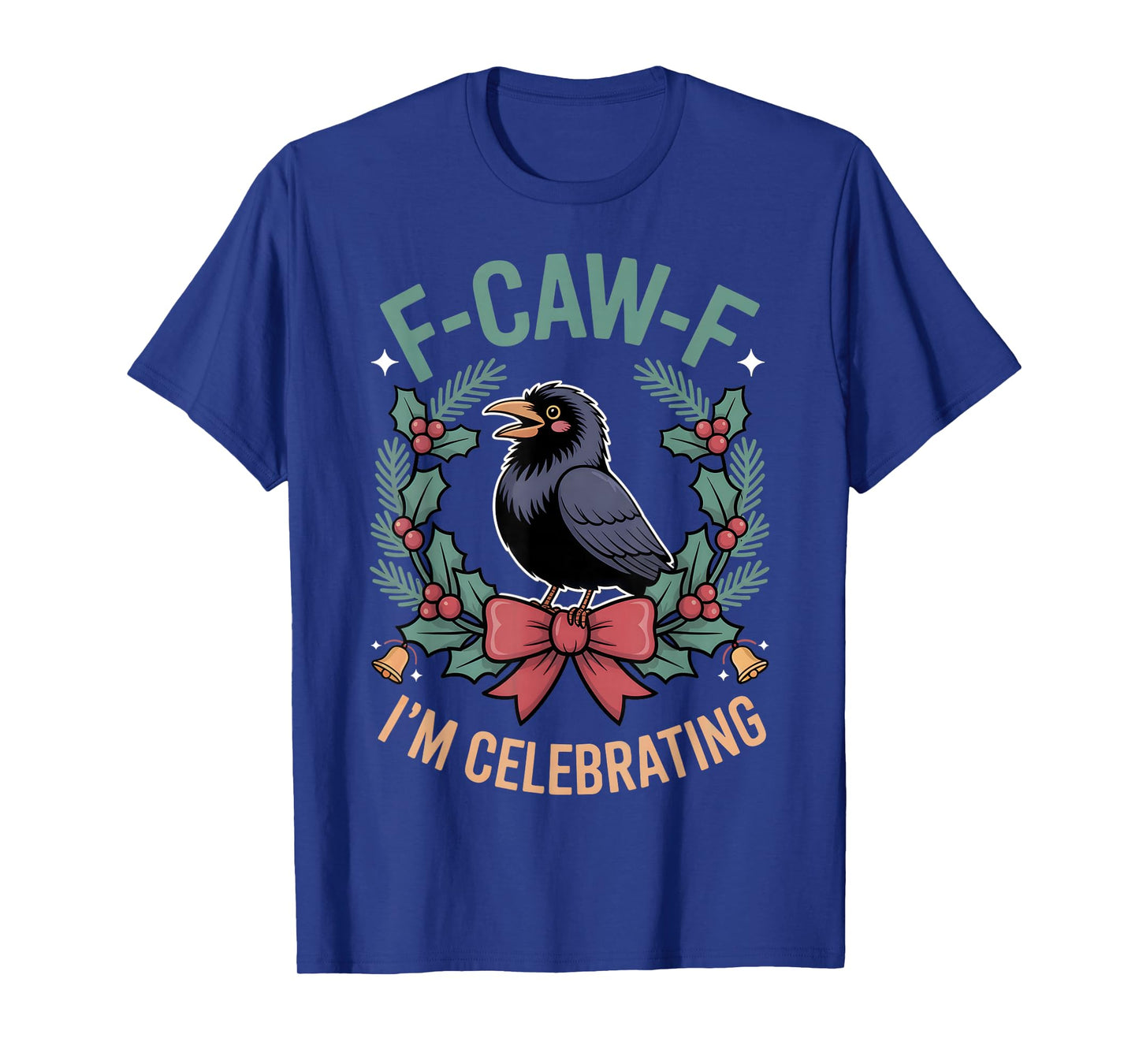 Black Crow F-Caw-F Funny Retro Christmas Lights Santa hat T-Shirt