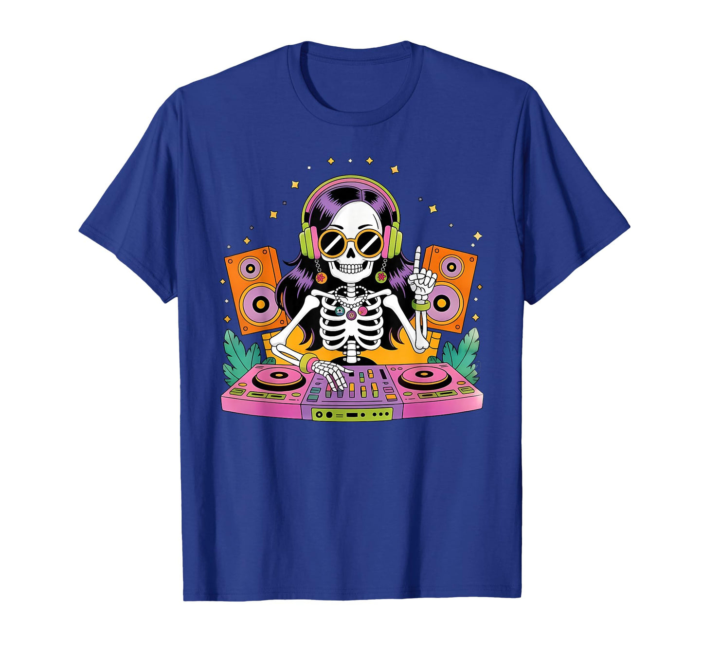 Skeleton DJ Halloween Costume Turntable Music Funny Women T-Shirt