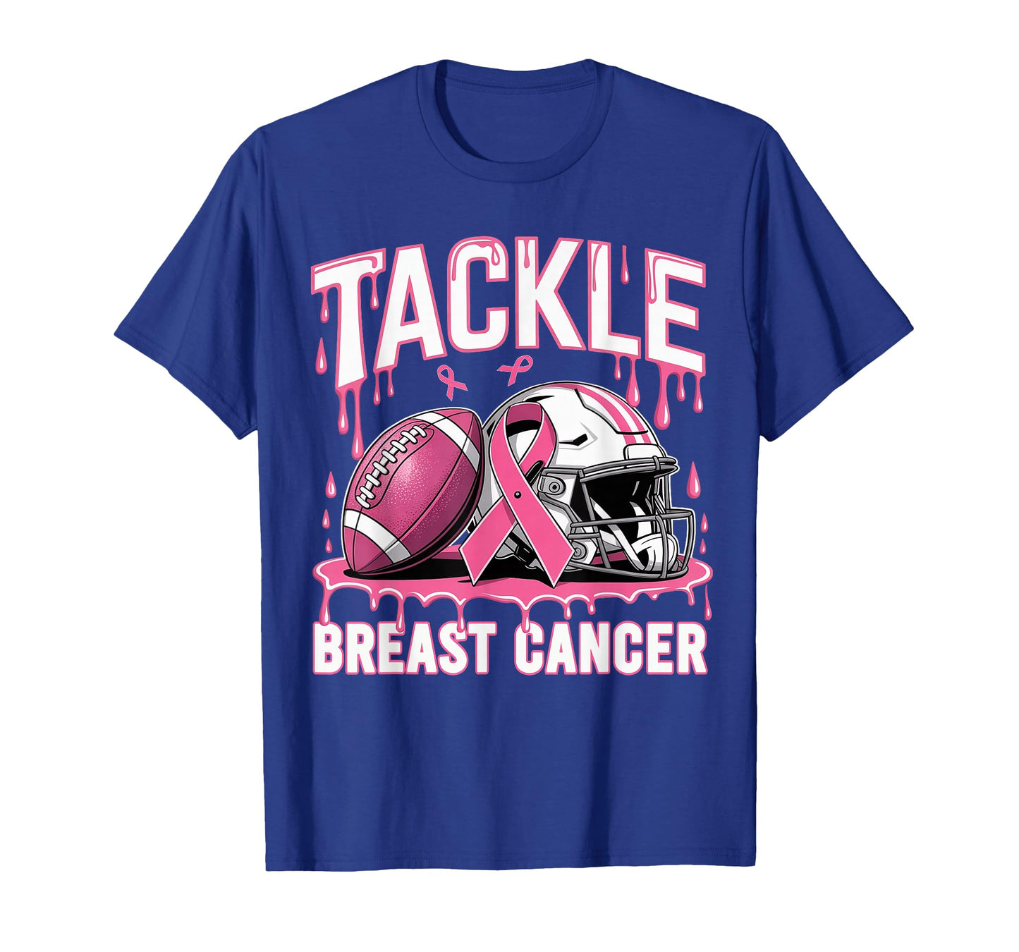 Dripping Football Pink Ribbon Tackle Breast Cancer Awareness T-Shirt