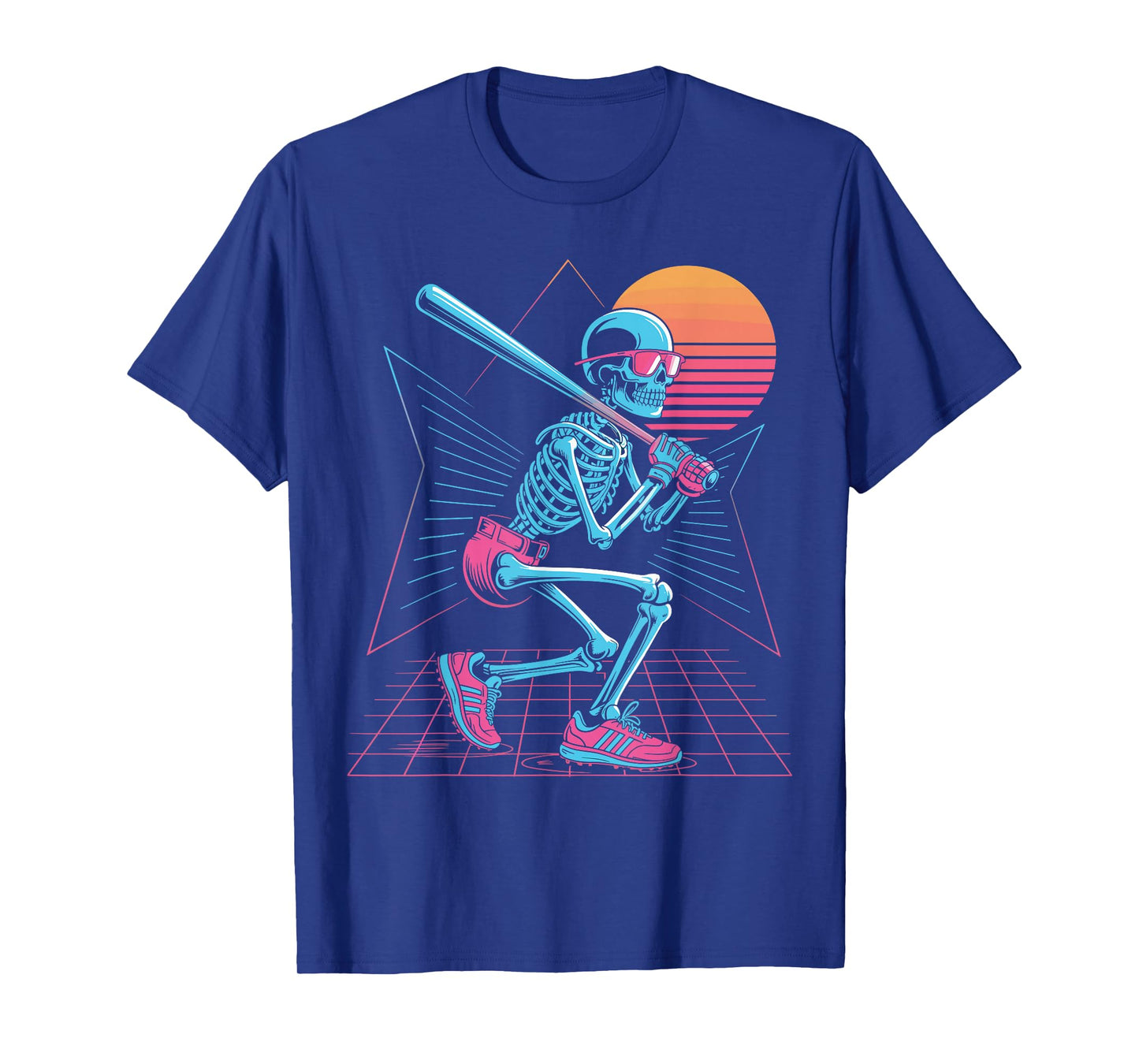 Retro 80s Skeleton Baseball Graphic Synthwave Hitter T-Shirt