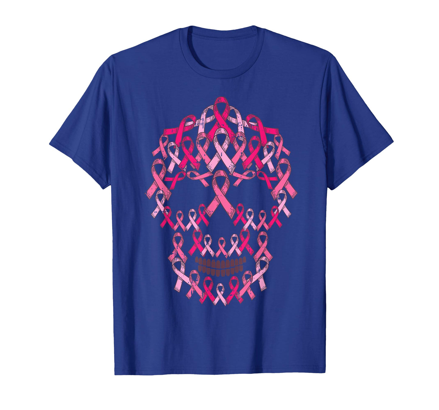Pink Ribbon Skull Costume Cool Halloween Breast Cancer Gifts T-Shirt
