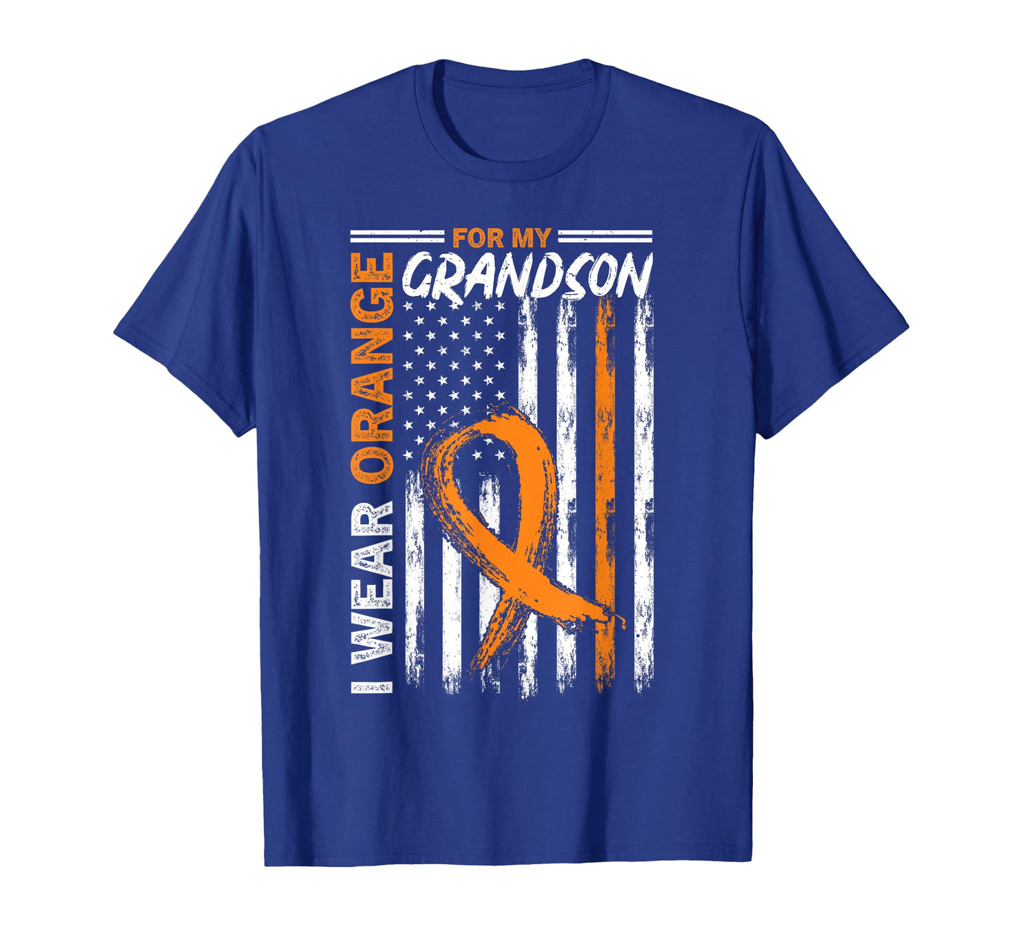 I Wear Orange for My Grandson Leukemia Cancer USA Flag Retro T-Shirt