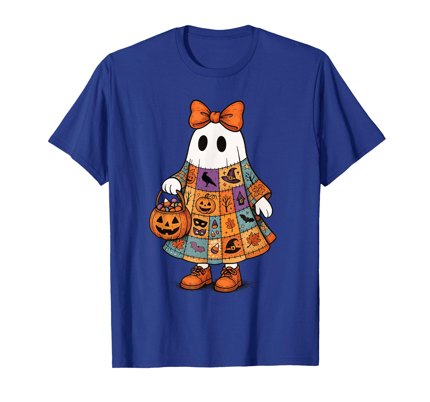 Patchwork Ghosts Cozy Spooky Fall Pumpkin Ghost Halloween T-Shirt