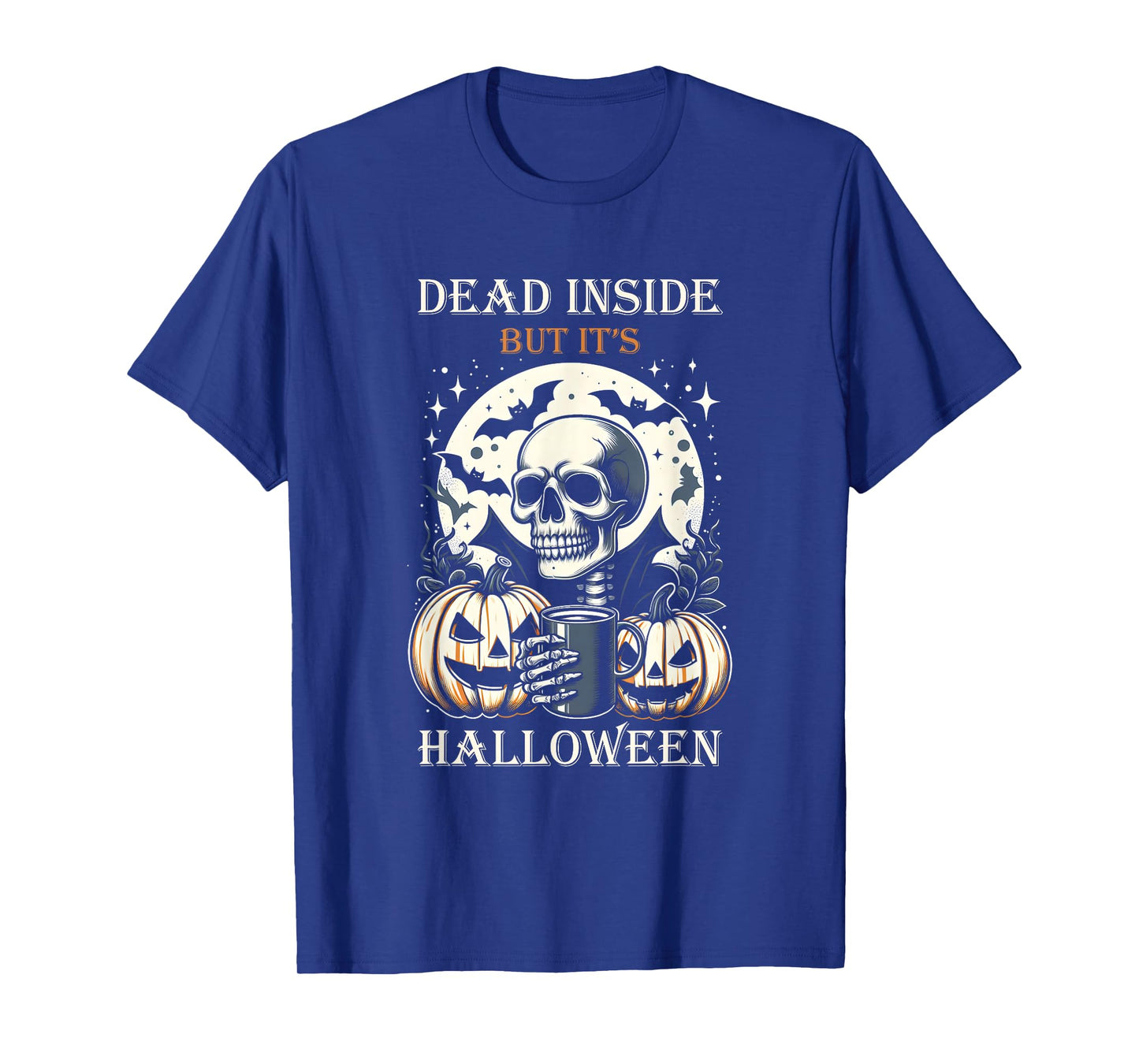 Dead-Inside But Its Halloween Spooky Skeleton Bats Pumpkin T-Shirt