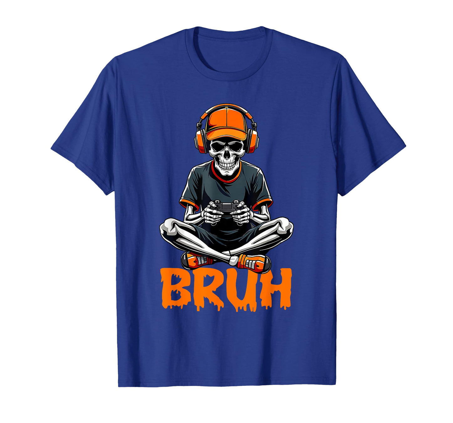 Bruh Halloween Skeleton Video Gaming Boys Kids Gamer Mens T-Shirt