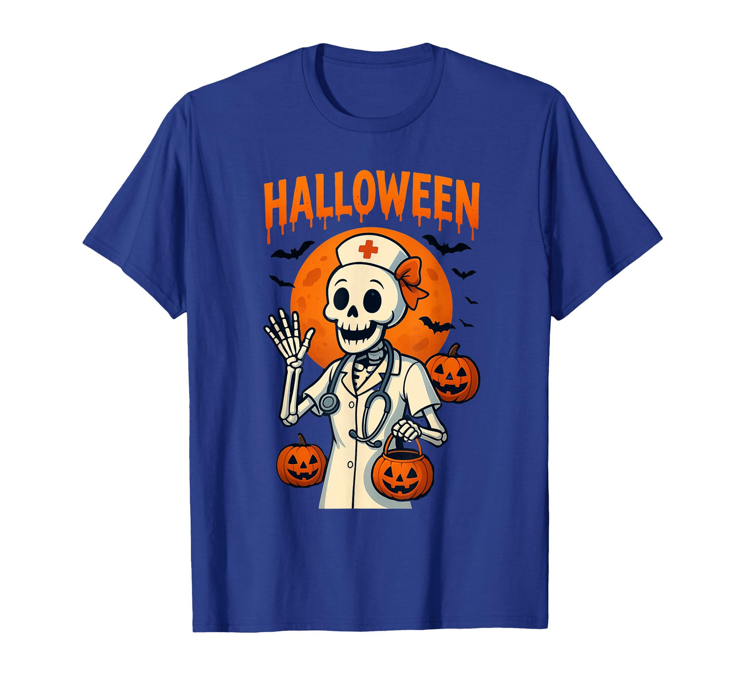 Halloween Nurse Skeleton with Pumpkins – Spooky Medical Cost T-Shirt