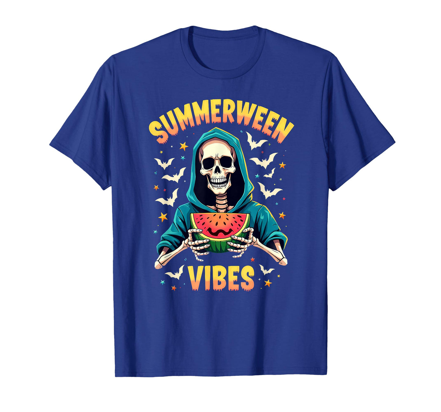 Ghost Skeleton Eating Watermelon Summerween Vibes T-Shirt