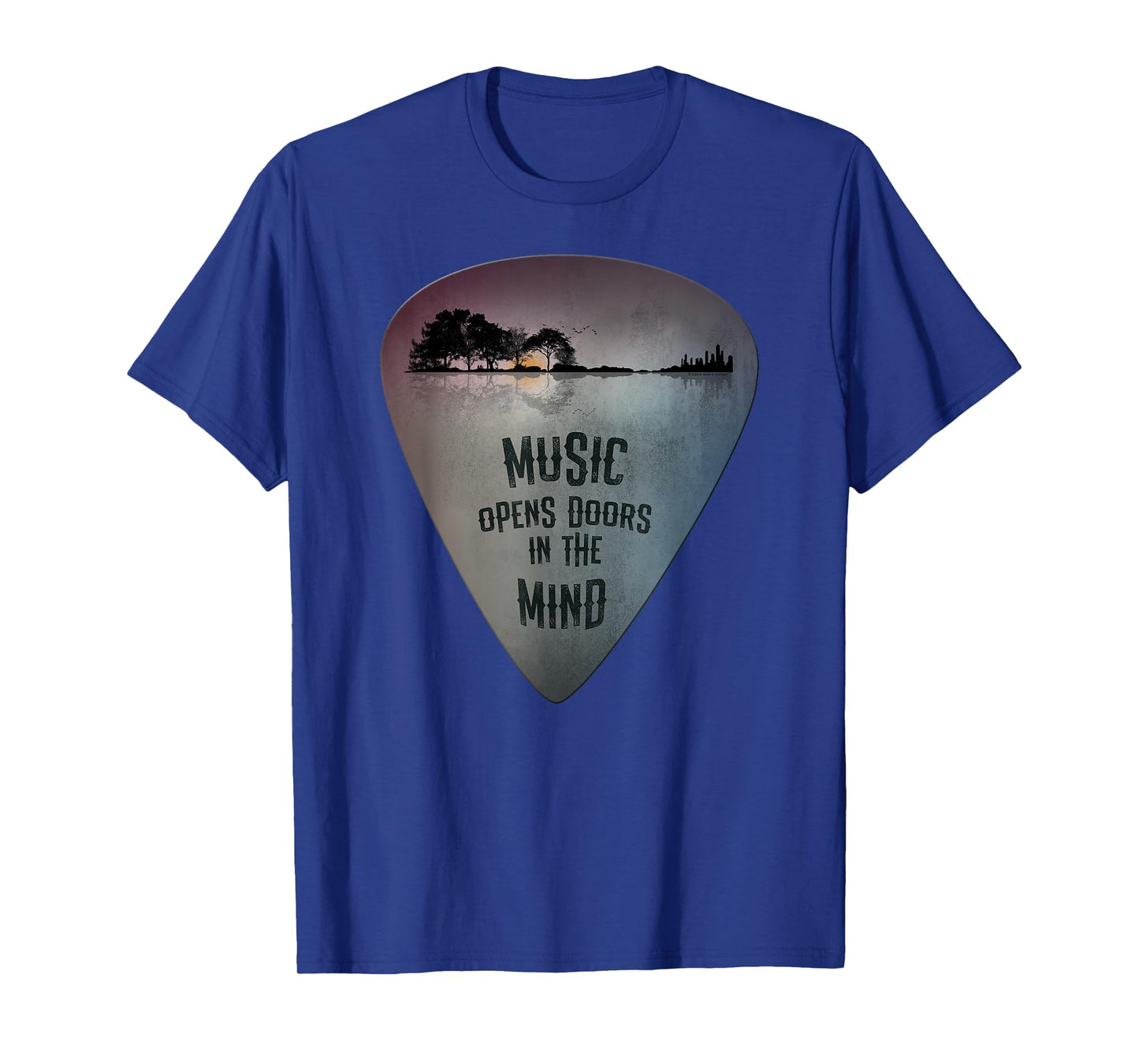 Distressed Guitar Pick Lake Reflections Music Lover Guitar T-Shirt