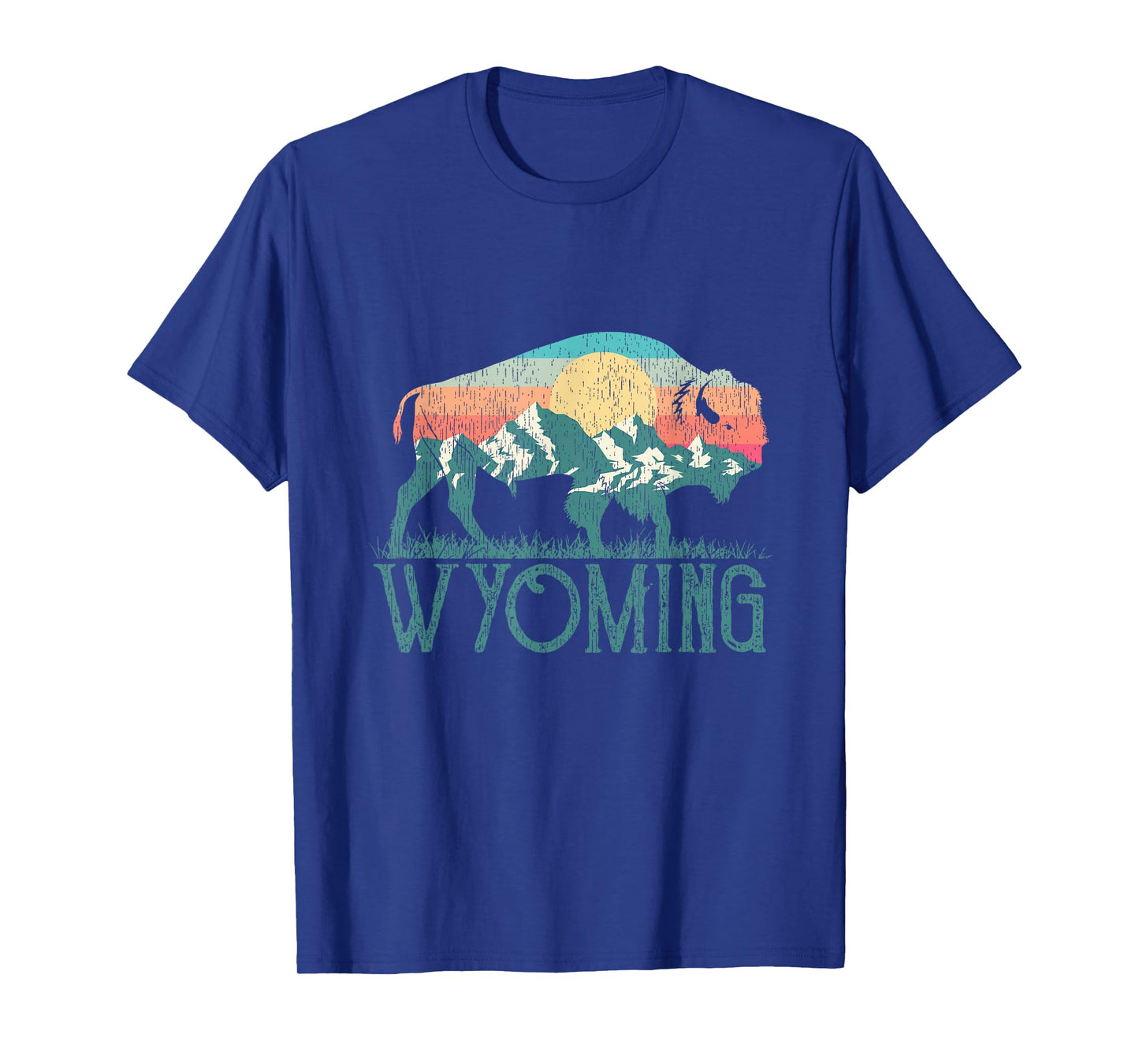 Bison Buffalo Retro Wyoming Tee WY Mountains Retro T-Shirt