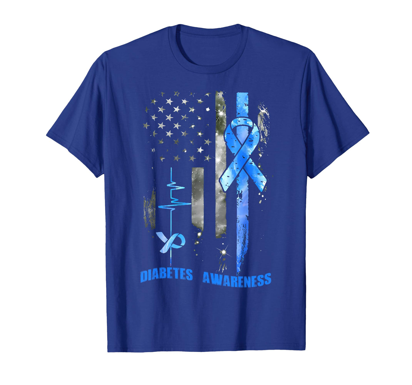 Diabetic Type 1 T1D Diabetes Awareness USA Flag Blue Women T-Shirt