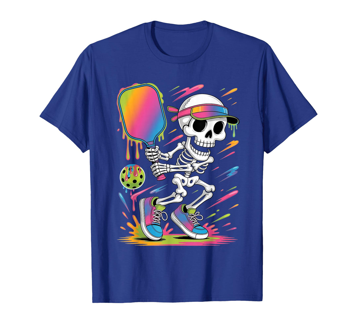 Funny Halloween Skeleton Playing Pickleball Drip Dripping T-Shirt