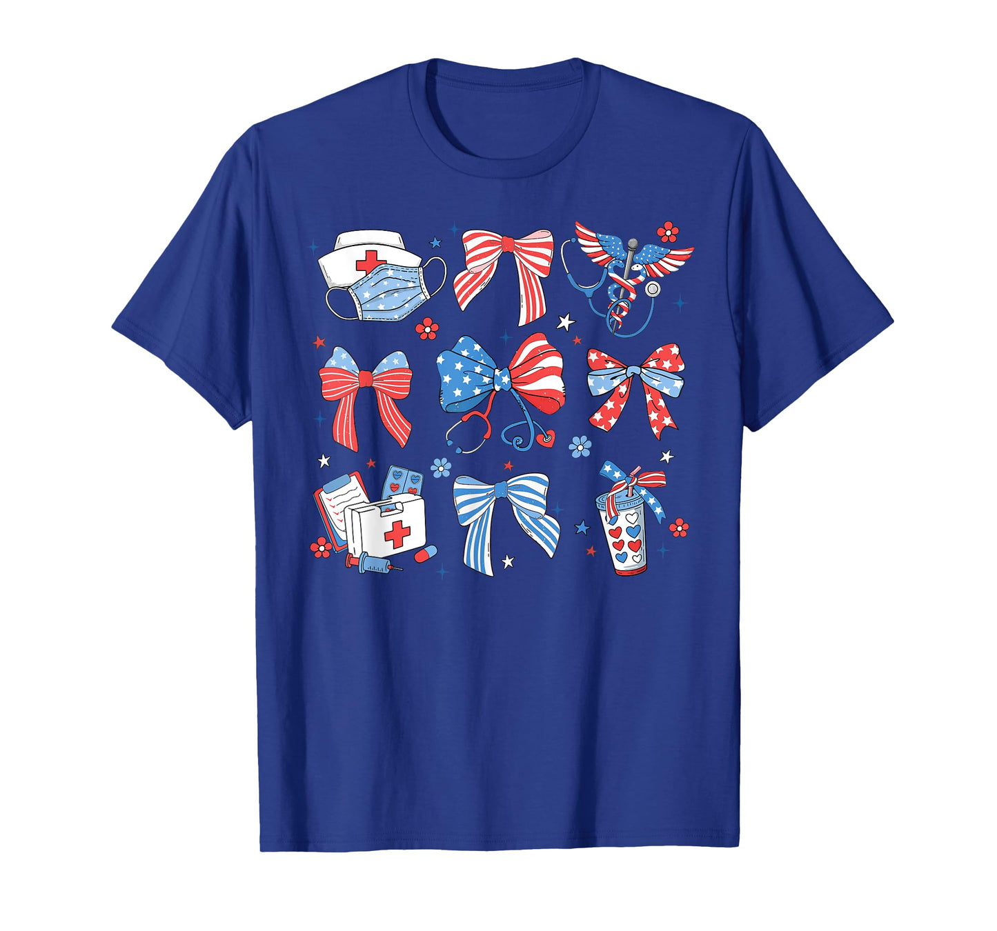 4th July Nurse Coquette Bow ICU CRNA Surgical Medical Girly T-Shirt