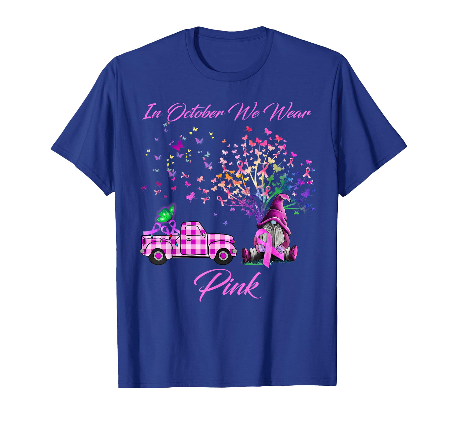 In October We Wear Pink Gnome Tree Breast Cancer Awareness T-Shirt