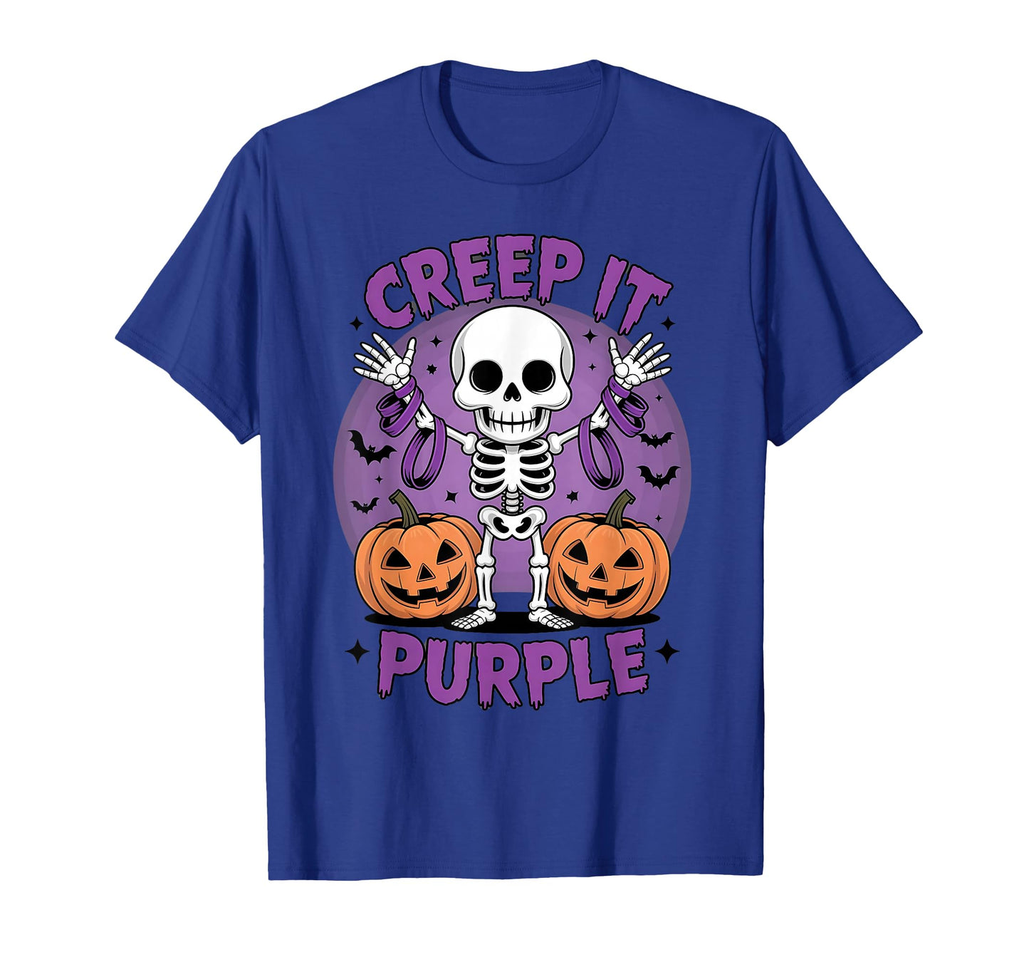 Creep It Purple Skeleton Pumpkin Halloween Awareness T-Shirt