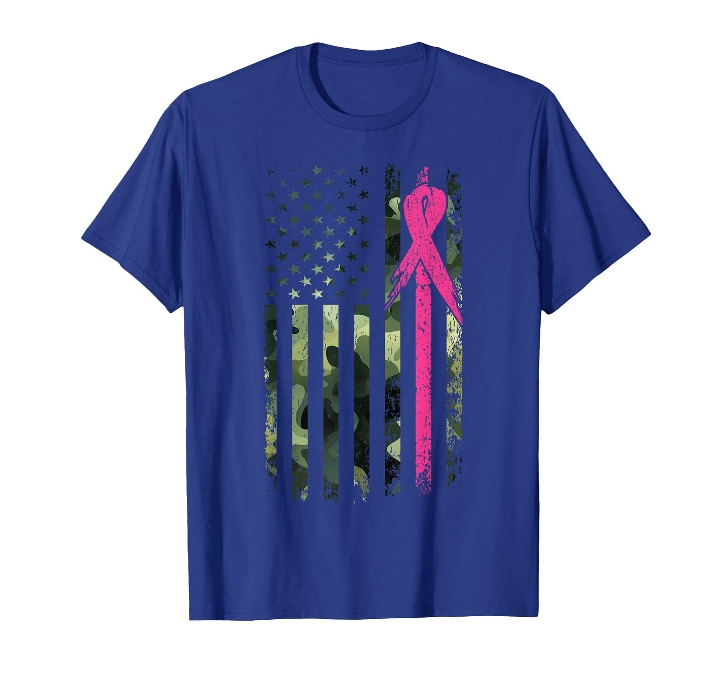 Camo Flag Pink Ribbon Breast Cancer Awareness Patriotic T-Shirt