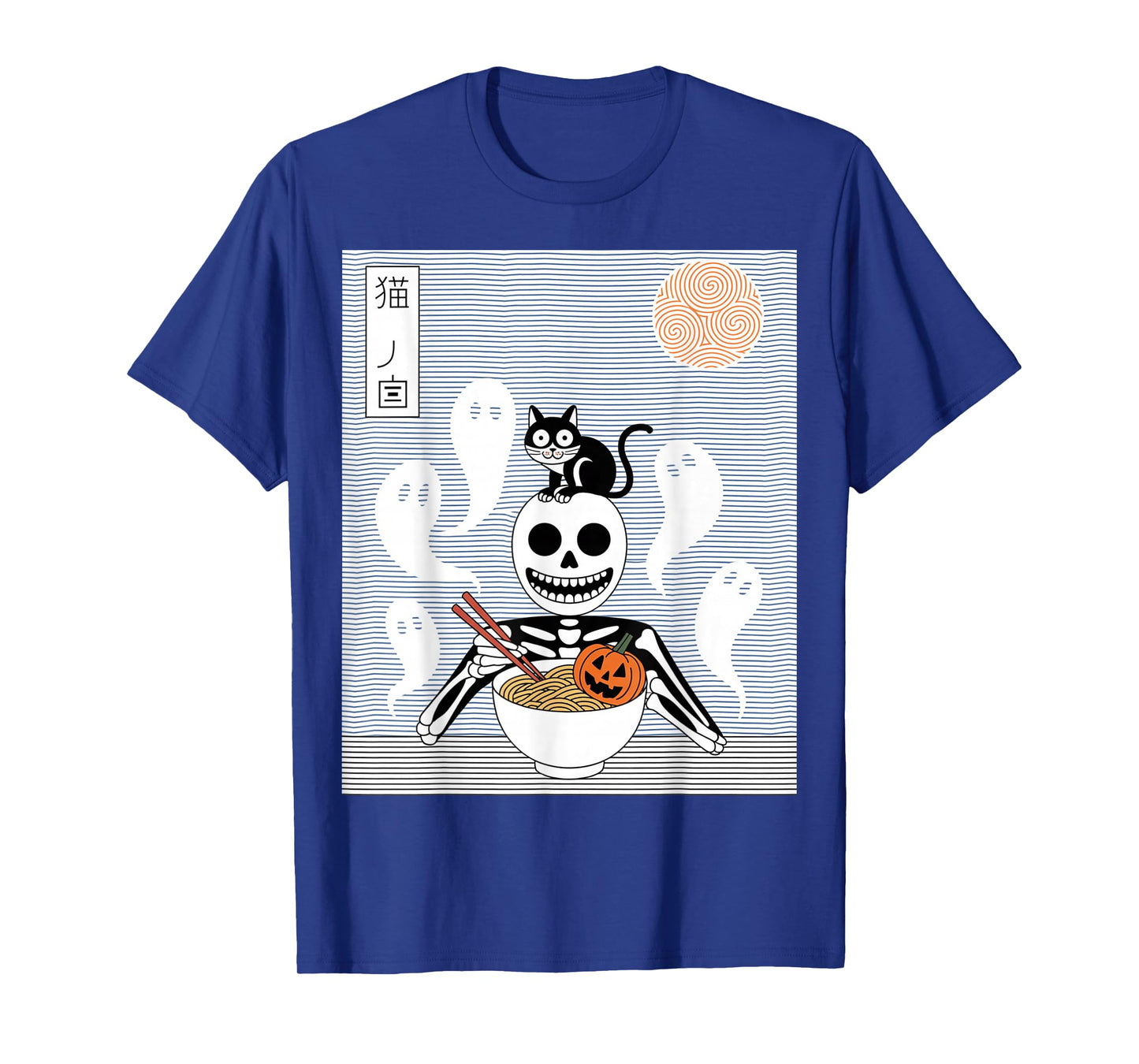 Ramen Cat Skeleton Halloween Japanese Noodles Funny Cute T-Shirt