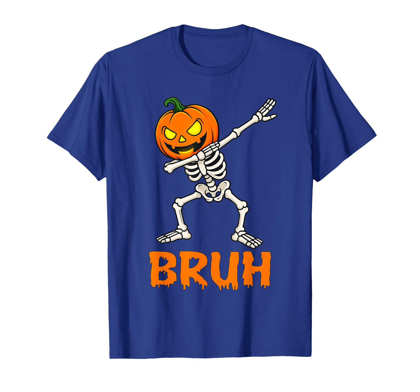 Bruh Dabbing Skeleton Funny Kids Boys Mens Halloween Pumpkin T-Shirt