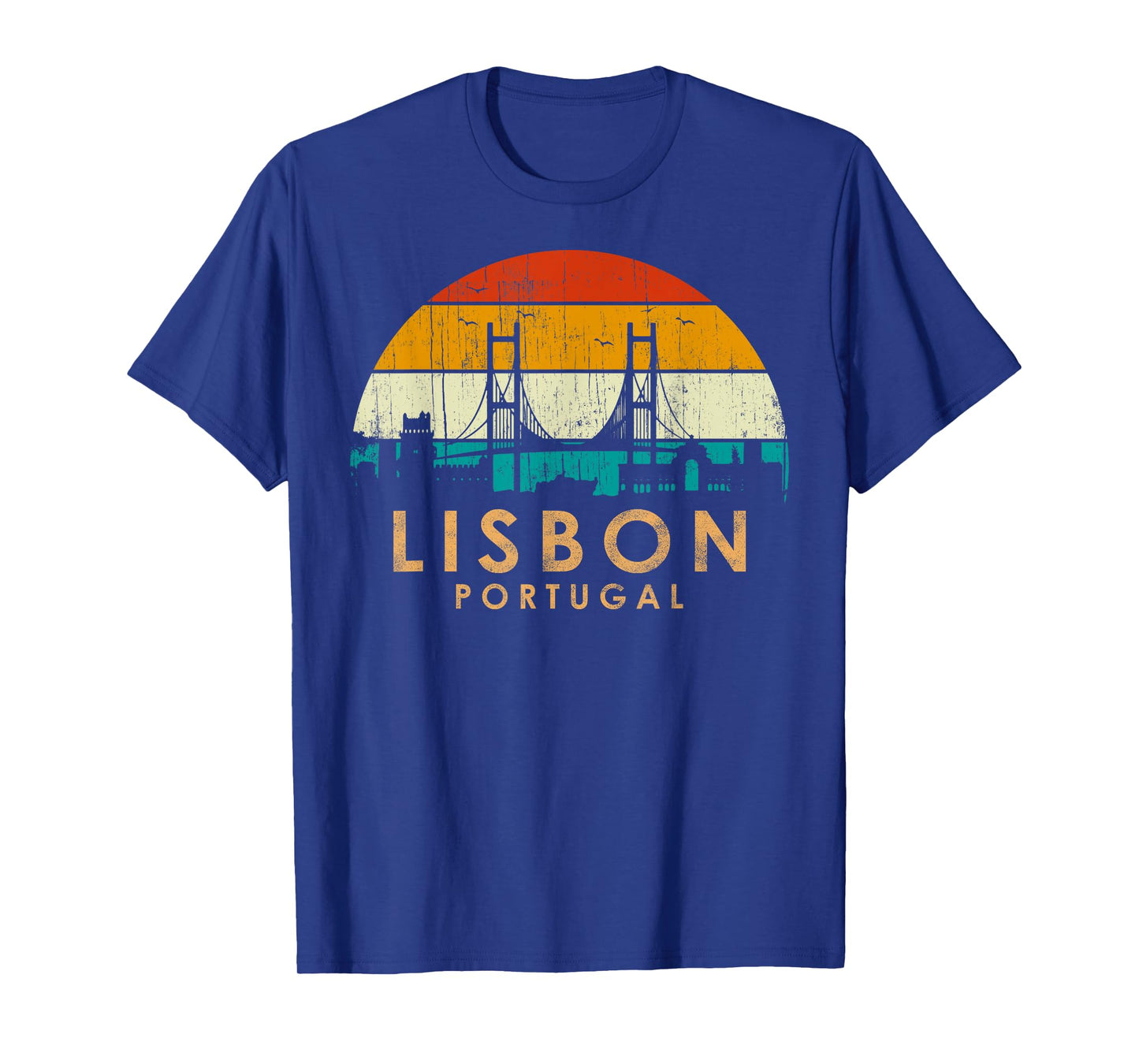 Vintage Retro Style Landscape Sunset Capital Lisbon Portugal T-Shirt