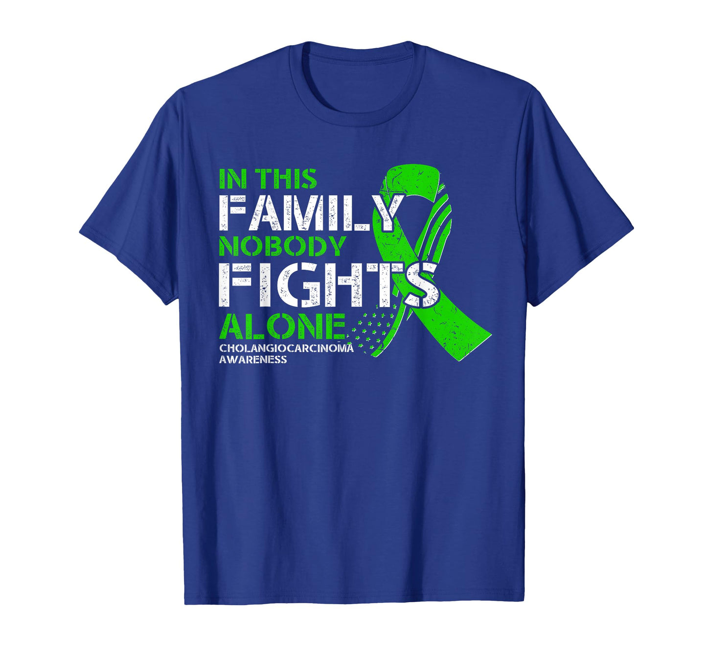 Cholangiocarcinoma Awareness - American Flag Green Ribbon T-Shirt
