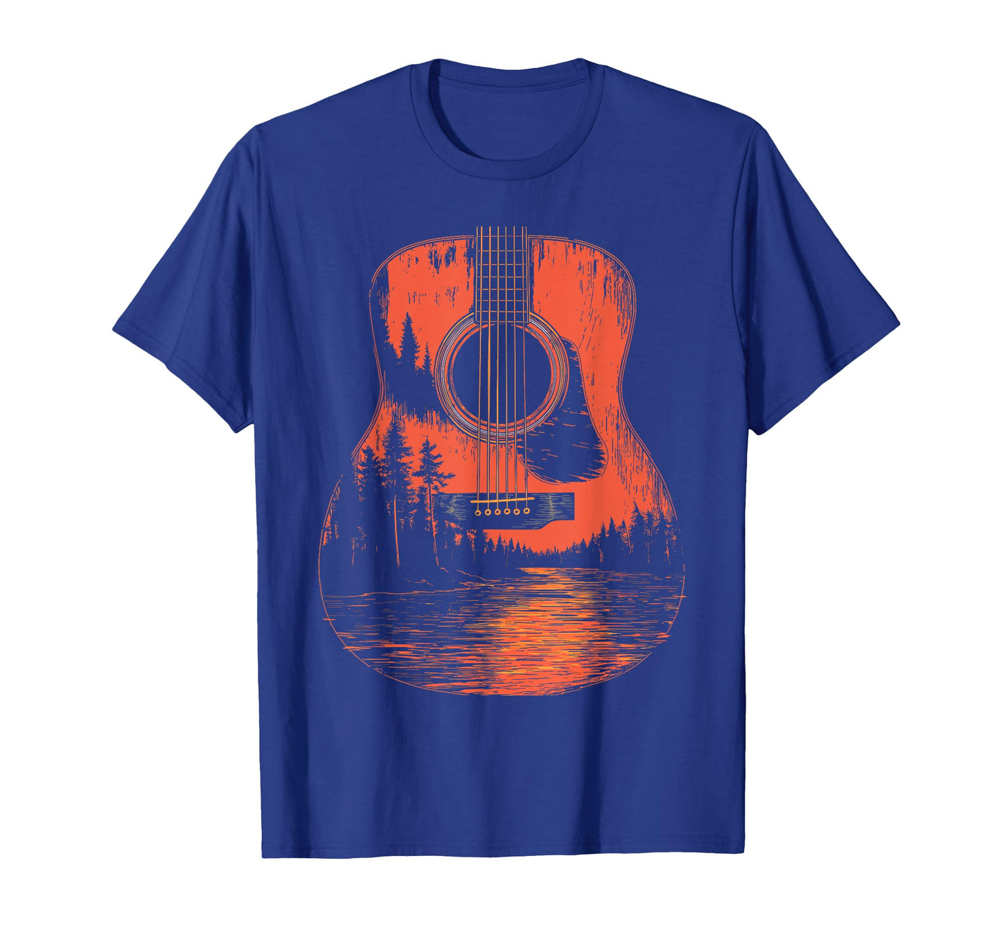 Acoustic Guitar Forest Sunset Nature Music Art T-Shirt