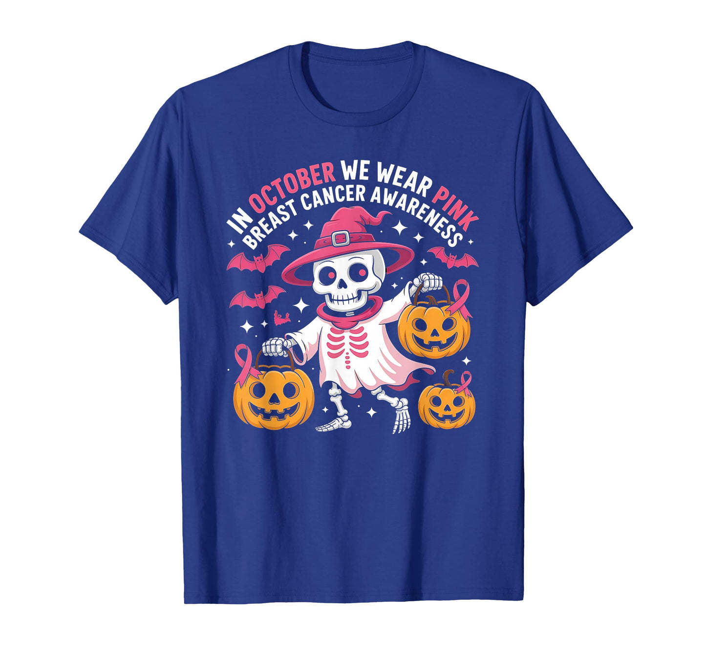 in October We Wear Pink Breast Cancer Awareness Halloween T-Shirt