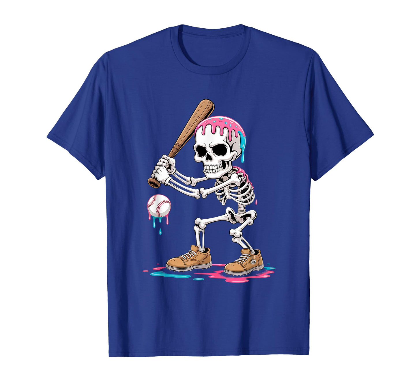 Funny Baseball Skeleton Ice Cream Drip Baseball Boys Youth T-Shirt